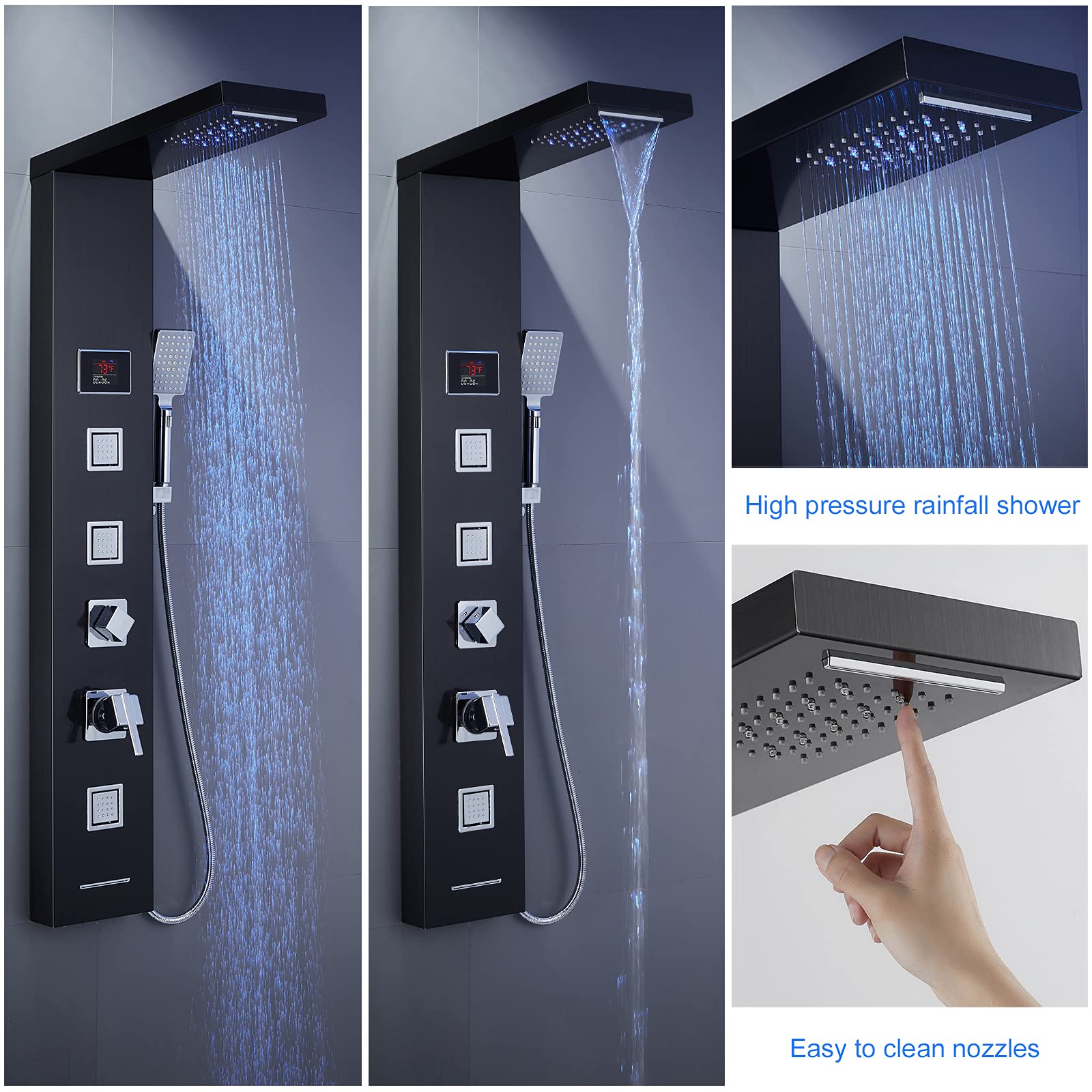 ROVOGO Shower Panel Tower System with LED Lights No Battery Needed