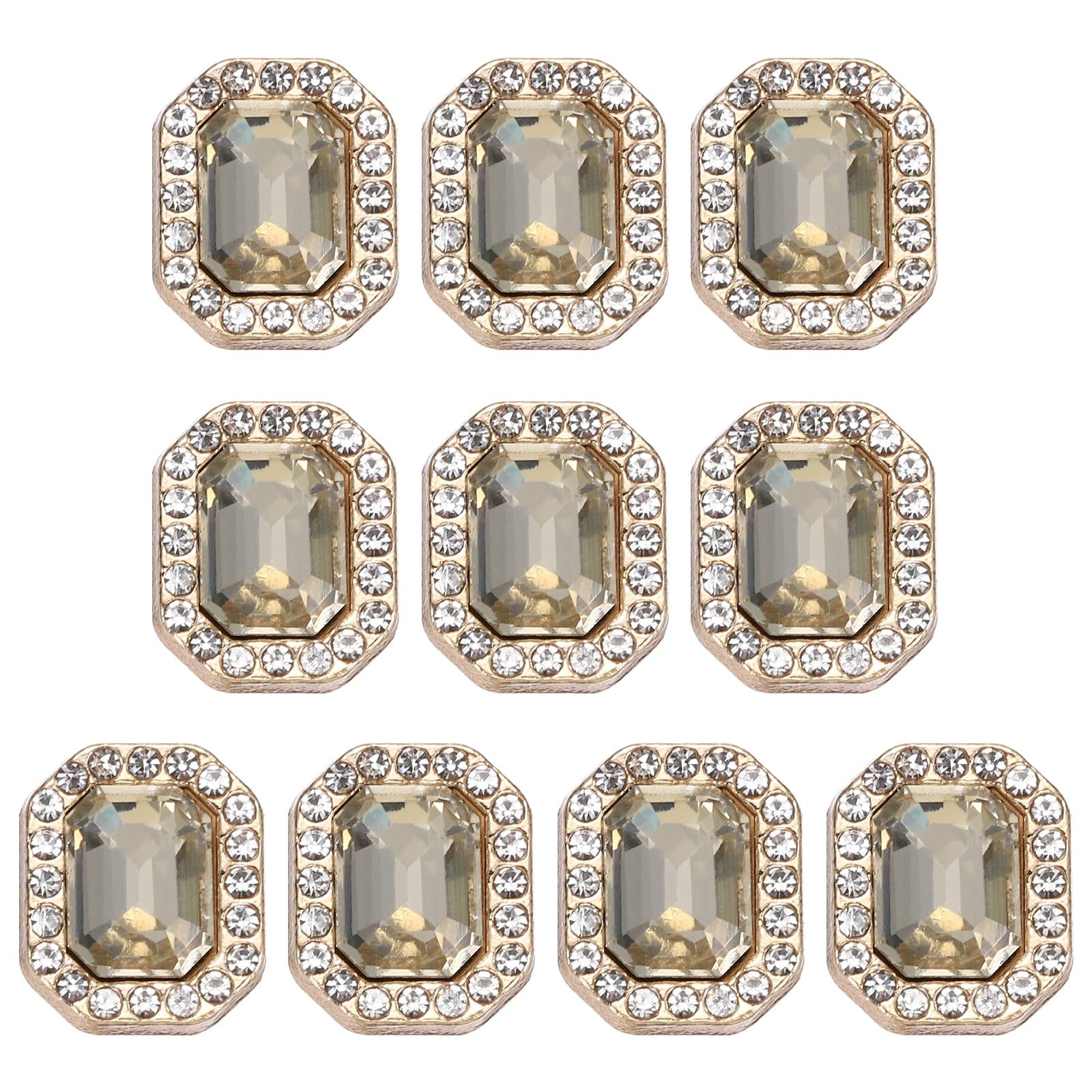 PATIKIL 10pcs Rhinestone Buttons for Clothing, 0.5x0.4(12x10mm) Rectangle Crystal Buttons Diamond Flowers Embellishments Sew on Bulk for Crafts DIY Sewing Jewelry Making, Light Yellow