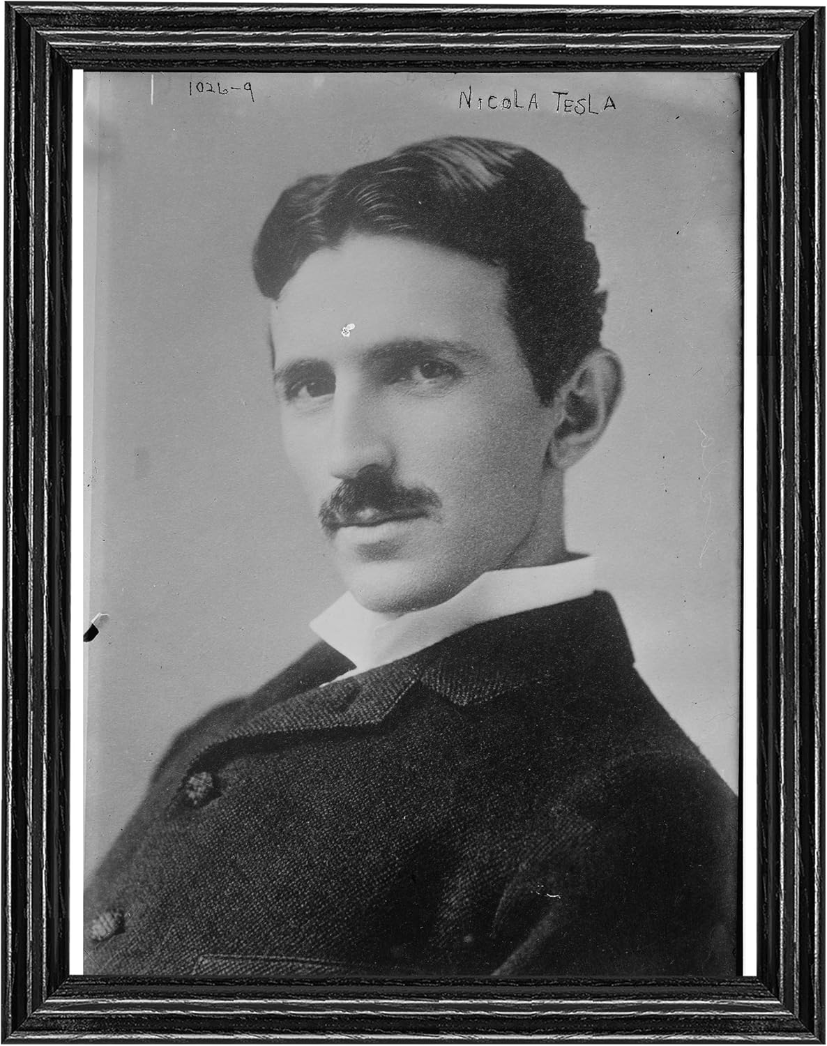 Nikola Tesla Photograph in a Black Wood Frame - Historical Artwork from 1900 - (5" x 7") - Gloss