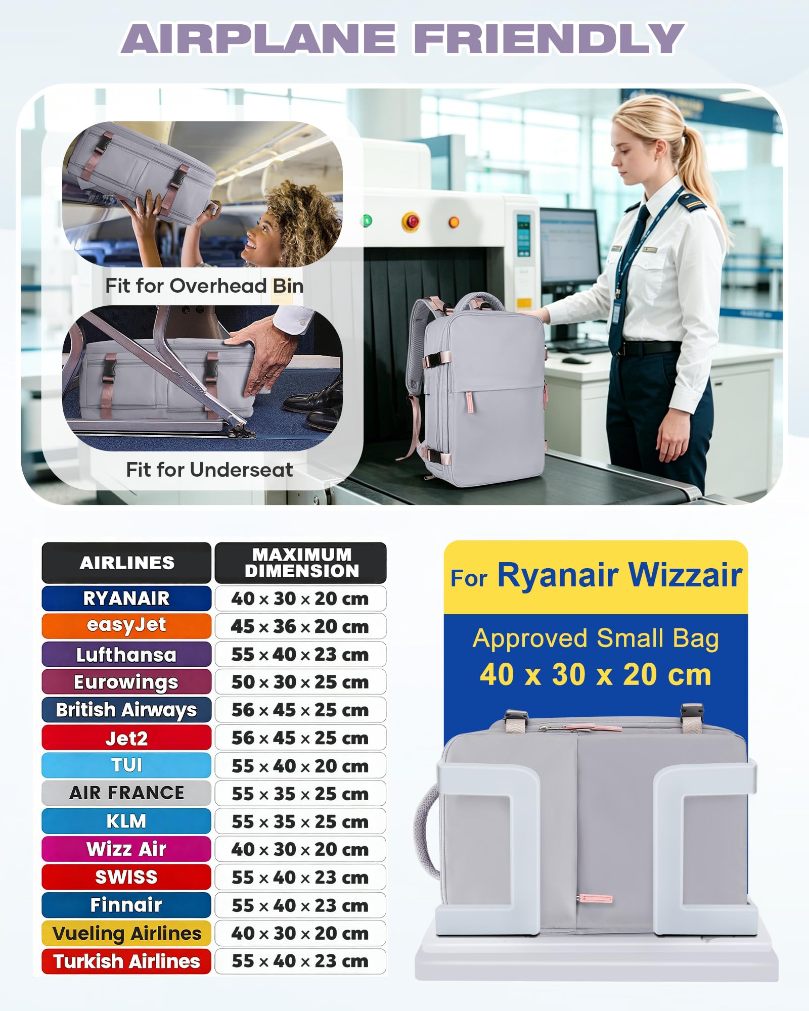 SZLX Plecak Próżniowy Bagaż Podręczny Dla Kobiet, Plecak Z Poduszką i Systemem Próżniowym Do Podróży, Plecak Podróżny Ryanair W Rozmiarze Kabinowym Z Pompką, Wodoodporna Walizka Próżniowa Dla Mężczyzn