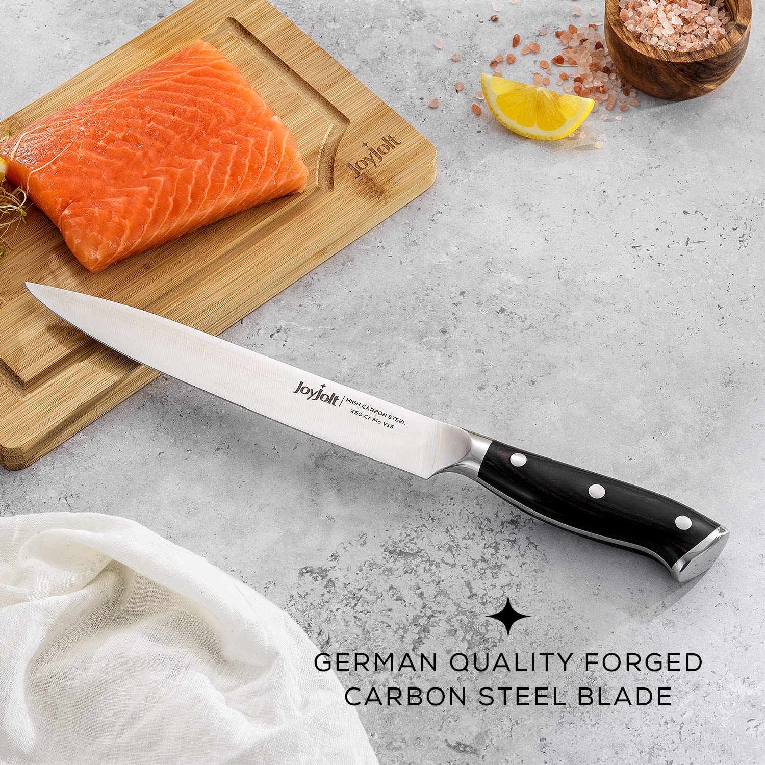 JoyJolt 8” Carving Knife. High Carbon x50 German Steel Kitchen Knife. Magnetic Gift Boxed Brisket Knife — Amazon image 3