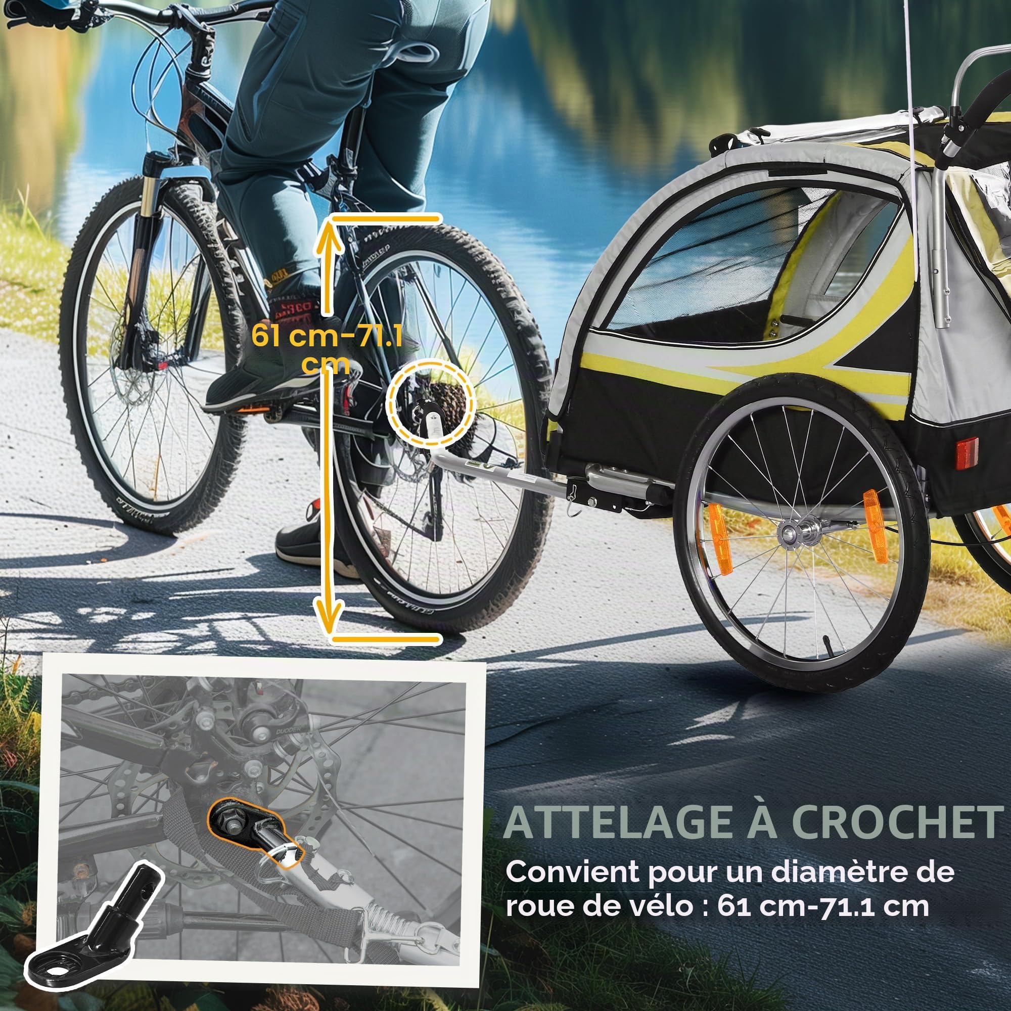 HOMCOM 2 in 1 Kinderfahrradanhänger, Kinderanhänger, Fahrradanhänger mit Mesh-Tür, 360° Drehbares Vorderrad, Buggy mit Bremse, Anhänger, 142 x 75 x 101 cm
