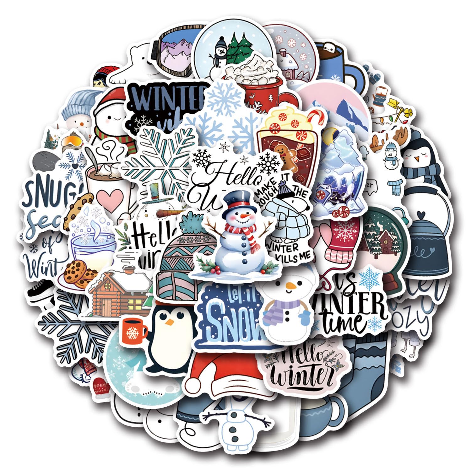 55 Pcs Winter Stickers for Children Teens Girls Boys,Nordic Style Stickers for Bicycle,Skateboard,Laptop Water Bottles,Computer,Waterproof Vinyl for Wall,Graffiti Stickers