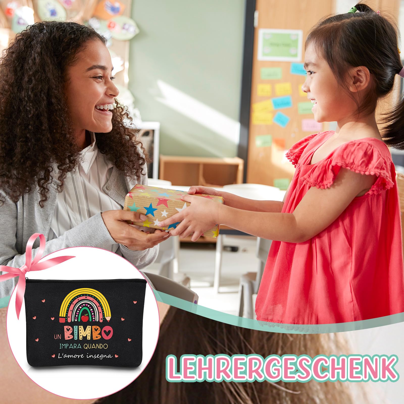 Xuniea Regalo Maestre Pochette Multiuso Fine Anno Idee Regalo Insegnanti per Insegnante Grazie Maestra Portachiavi Segnalibri Borsa per Cosmetici per la Festa dell'Insegnante