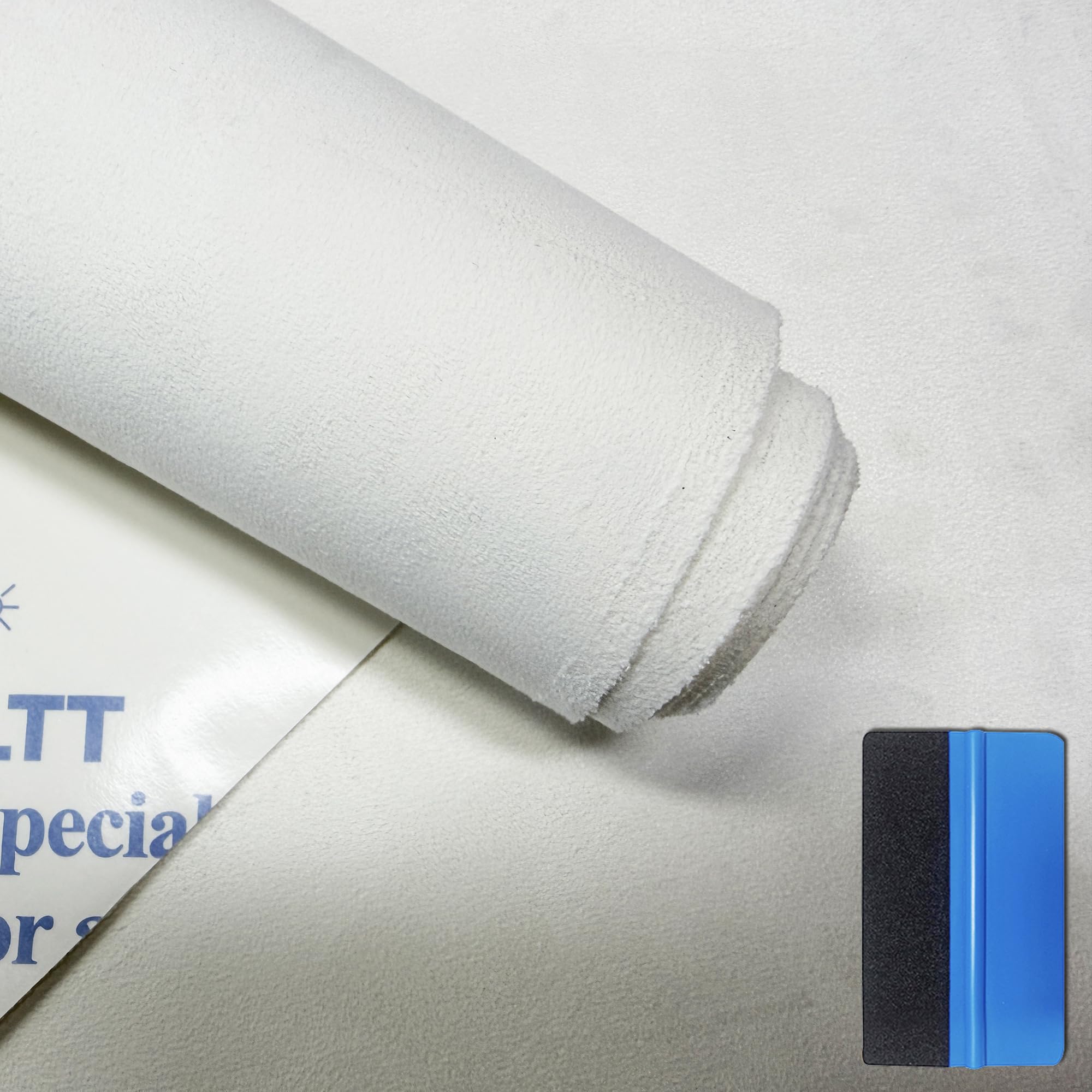NewL Elastic Suede Self Adhesive Velvet Fabric Repair Tape DIY Car Interior Dashboard Modification Renovation Leather Roll Stickers (White, 100cm x 150cm)