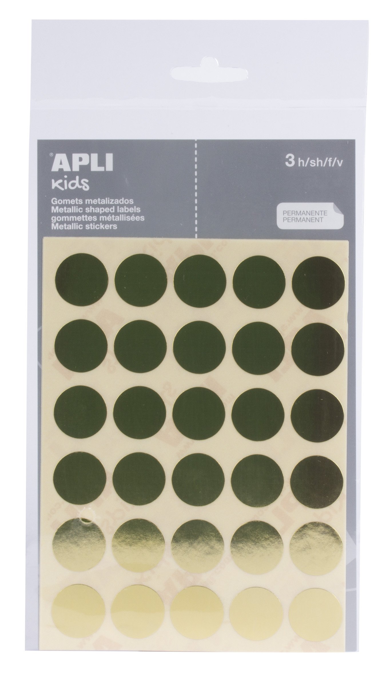 APLI Kids 11808 – Bag of 20 mm Round Stickers, Gold, 3 Sheets of Gummets