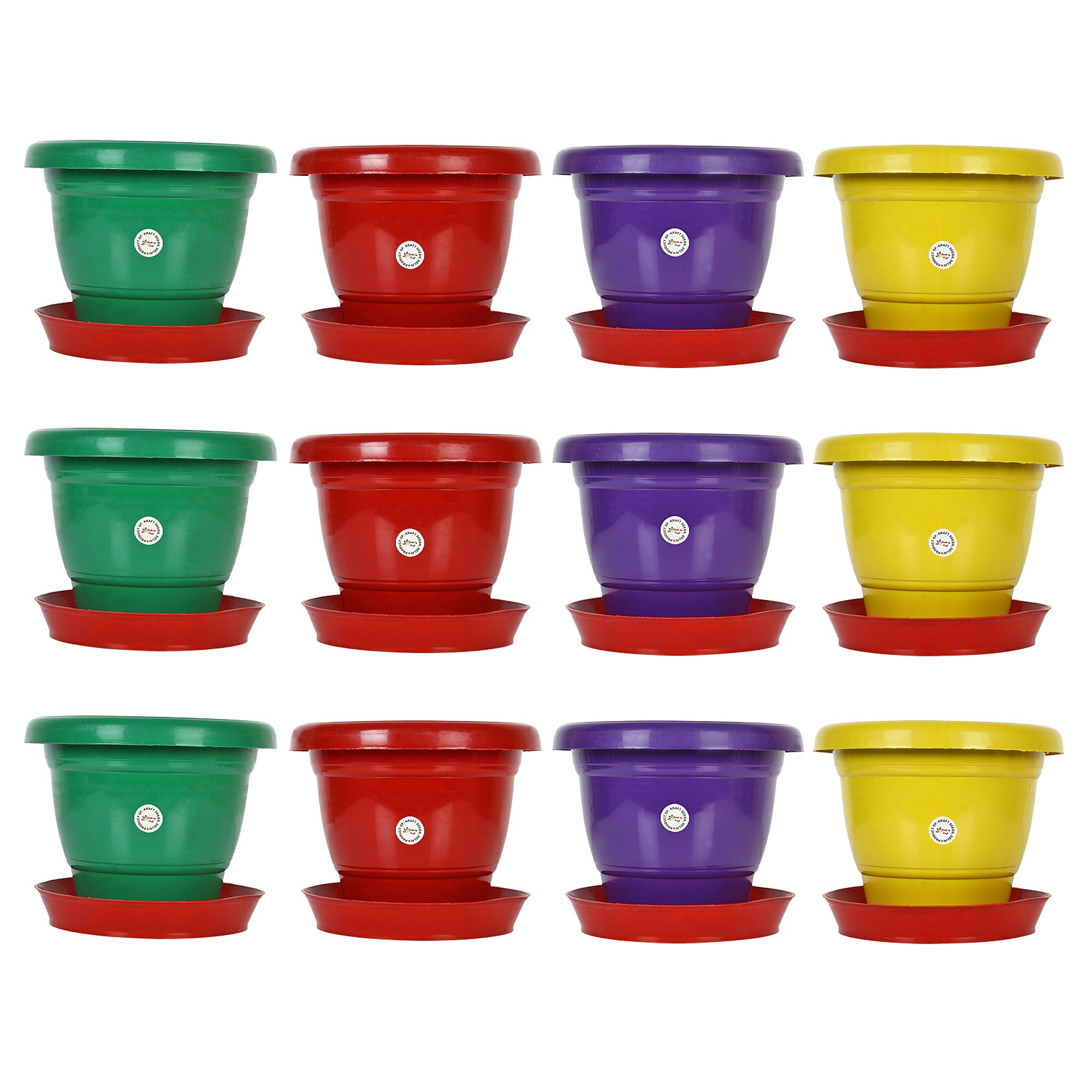 Kraft SeedsDeluxe Planters With Trays for Garden (12 Pcs, 8 Inch, Multicolor) | Planters for Home Gardens | Plastic Pots for Home | Flower Pots for Indoor and Outdoor Plants | Nursery Flower Pots