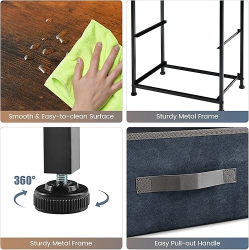 Miniatura 4 de Giantex Mesita de noche con 2 cajones, juego de 2, mesa auxiliar pequeña con contenedores de tela extraíbles y parte superior de madera, marco de