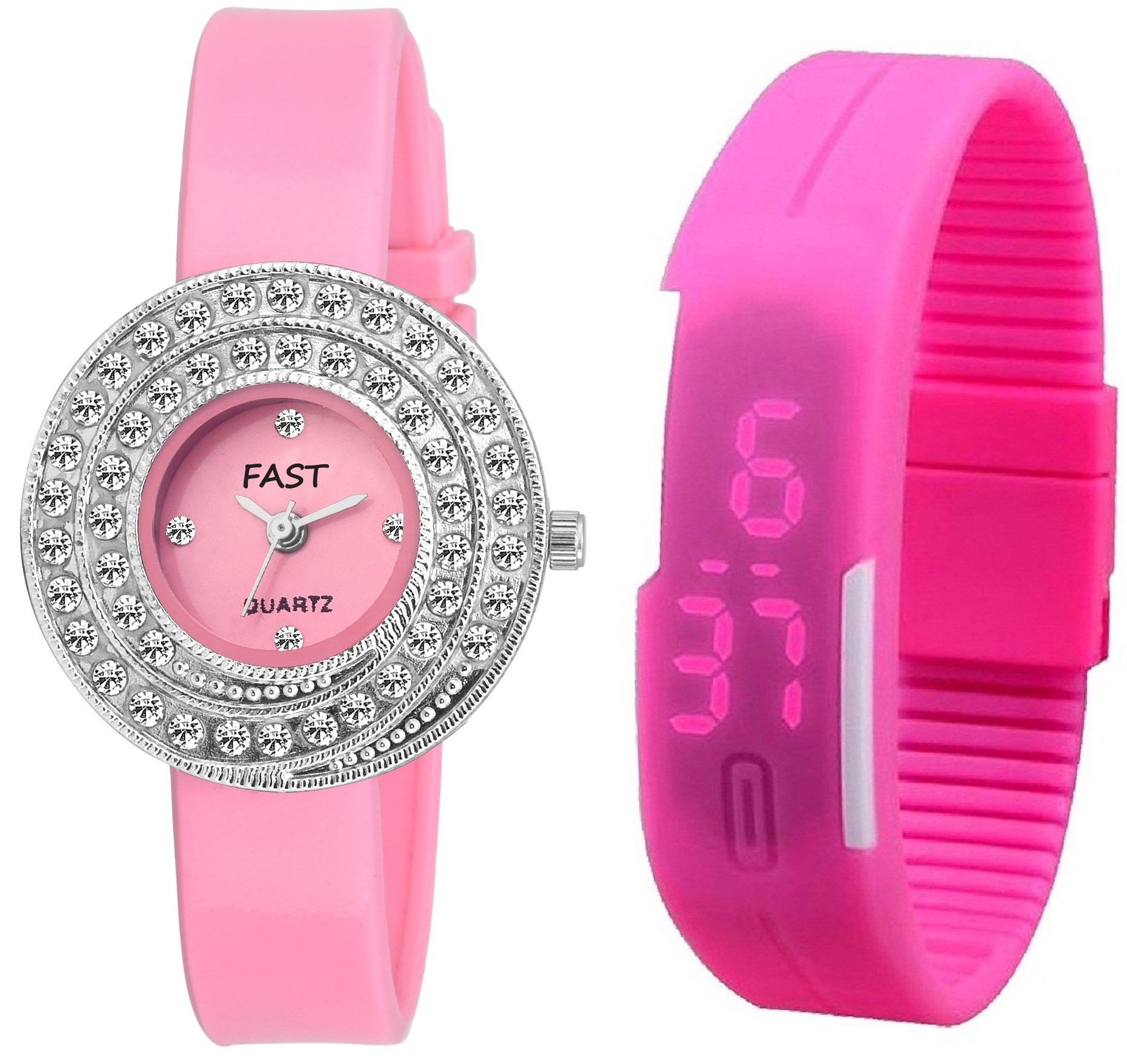 Pappi Haunt Cute Pink Stone Studded Analog & Unisex Silicone Cute Pink Digital Led Wrist Watch for Girls (B01M7N694X) Amazon Price History, Amazon Price Tracker