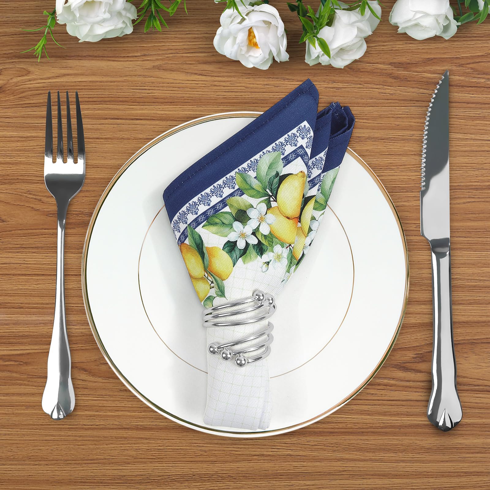 Tovaglioli Limoni Foglia Set di 6, Tovaglioli di Stoffa 100% Cotone Riutilizzabili Morbido Tovaglioli da Tavola Perfetto per Feste, Casa, Cucina, Caffè, Ristoranti, Matrimoni(45×45cm)