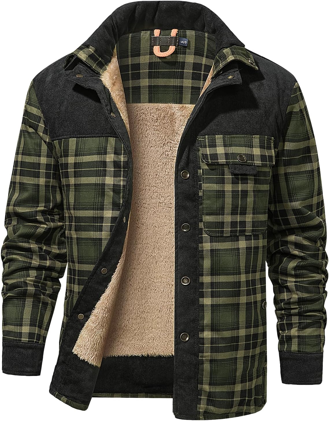 PEHMEA Men's Flannel Shirt Jacket Plaid Sherpa Lined, Warm Fleece Coat for Fall Winter Outdoor