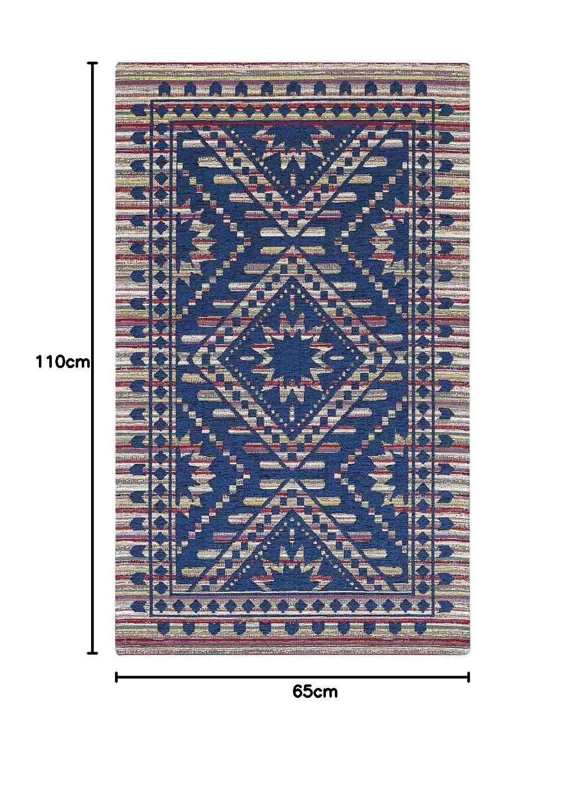 KENYA Tapis d'ameublement bleu pour salon, salon, chambre, design kilim ethnique africain, multi-usages lavable, antidérapant, 65 x 110 cm (paire)