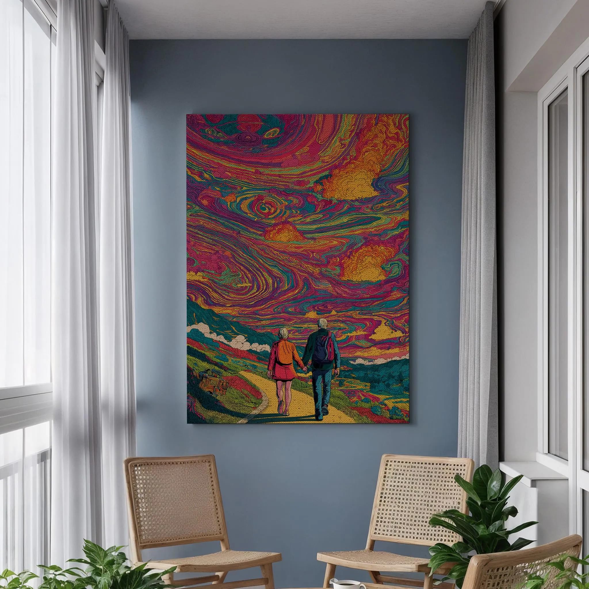 ZBNCQDWD Psychodeliczne płótno sztuka ścienna surrealistyczny zachód słońca