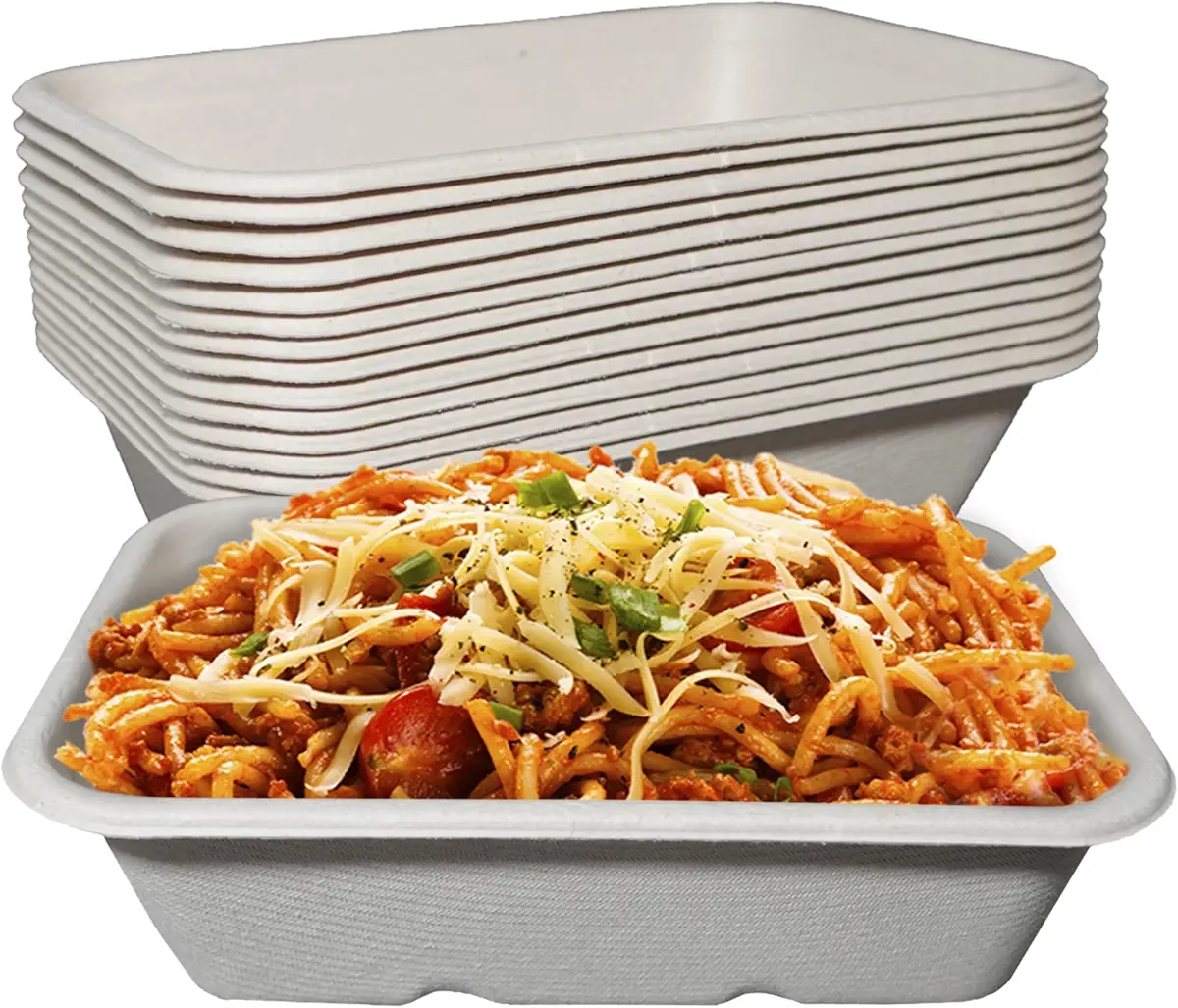 EcoQuality 22oz Disposable Bowls - Rectangular Compostable Sugarcane Fiber Biodegradable Paper Bowls Eco-Friendly Oblong Take Out Food Containers, Food Storage, Microwave Safe, Meal Prep (25 PACK)