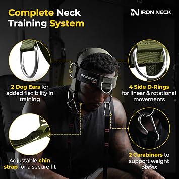 Iron Neck , Versatile Neck Exerciser, Strengthener and Trainer with Adjustable Head and Chin Strap, Portable Head Harness for Weight Lifting, Home and Gym Use