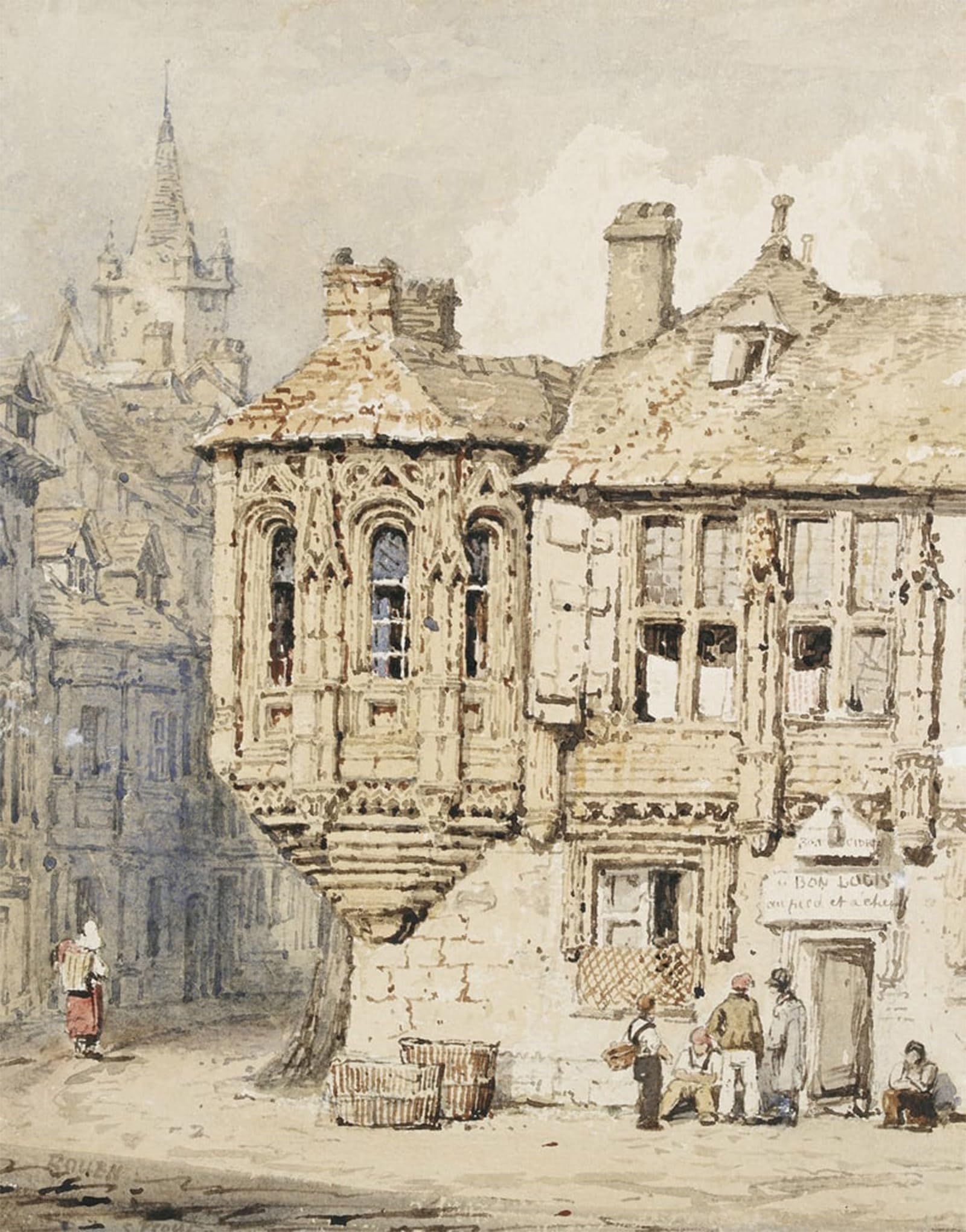 RZHRHJES Vintage Wall Art Picture on Canvas Wall Art Poster Street Scene in Rouen by Samuel Prout Canvas Poster for Office Decor 60x90cm