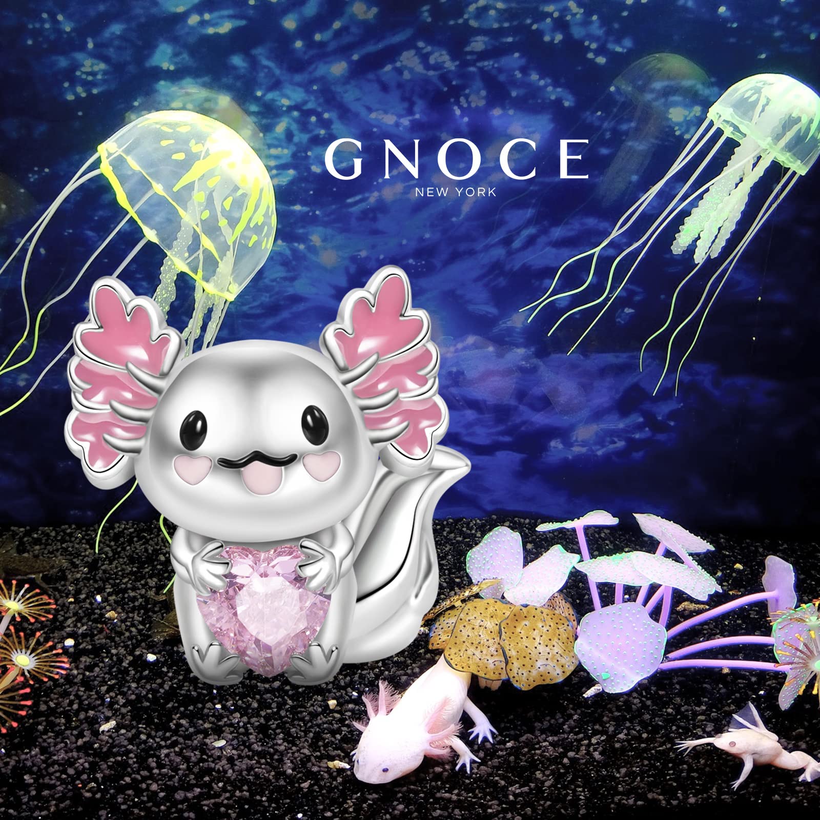 GNOCE Ciondolo a forma di cuore Axolotl messicano, in argento Sterling, adatto per braccialetto/collana per donne, ragazze, mogli, figlie