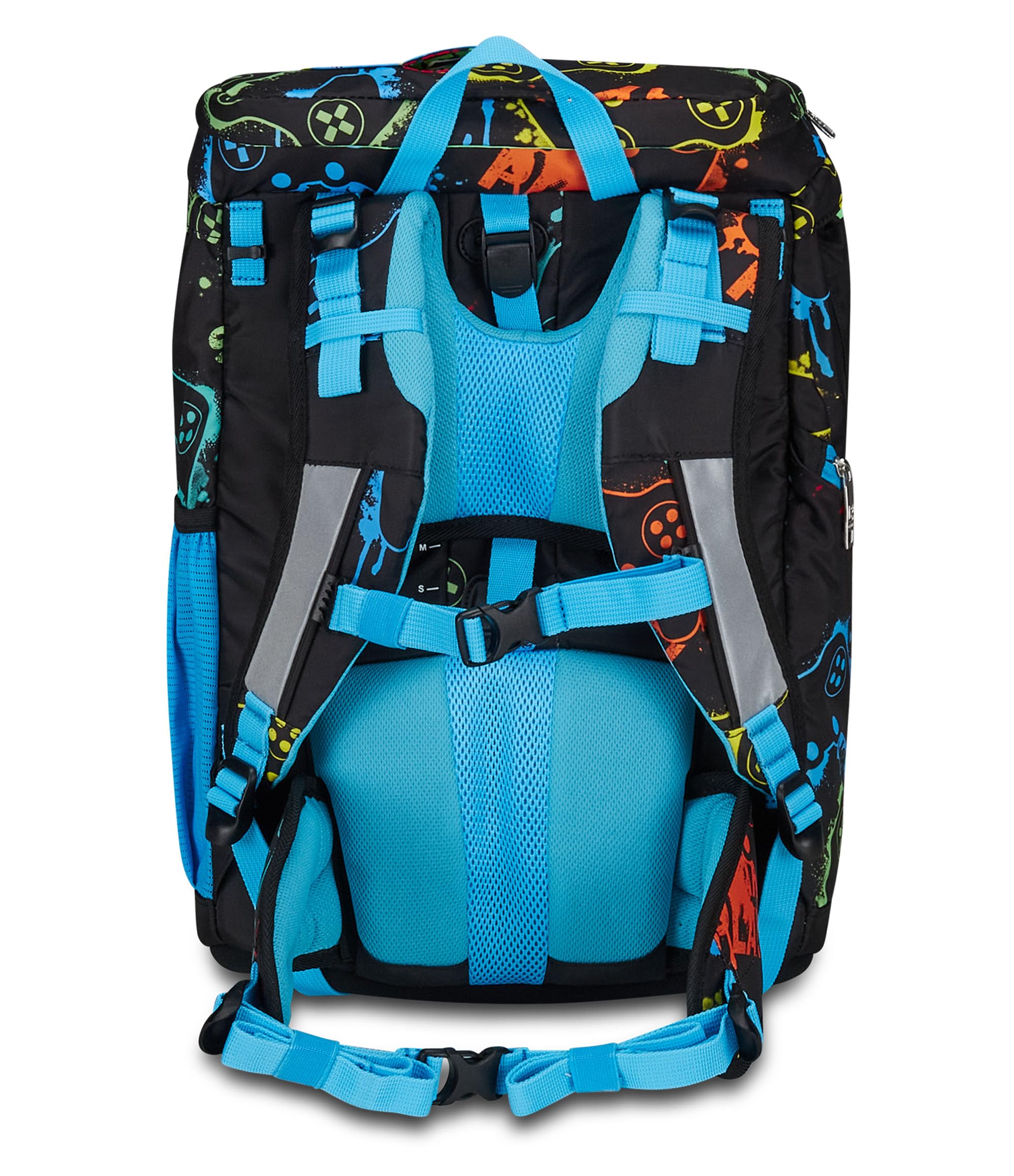 SJ GANG STYLE JAM GANG Zaino Scuola Updown Soft, Nero, Multicolor Game, Monoscomparto con Cinghia Vita Regolabile, Tasca Laterale Zip, Tasca in Rete Porta Borraccia, Elementari, Medie, Bambino Ragazzo