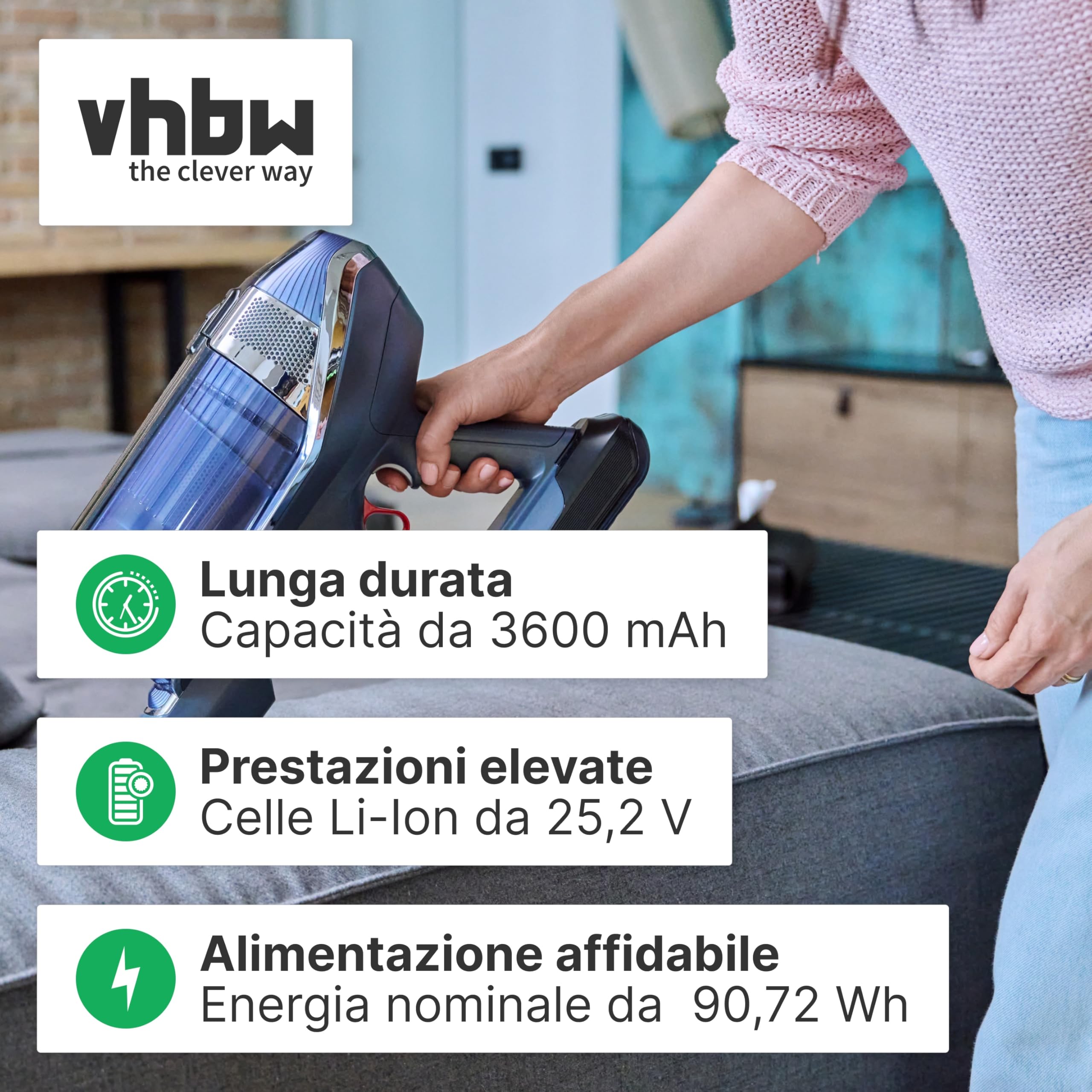 vhbw batteria compatibile con Dyson V11 Complete Extra, Click-In, Fluffy Extra aspirapolvere (3600mAh, 25,2V, Li-Ion, grigio scuro)