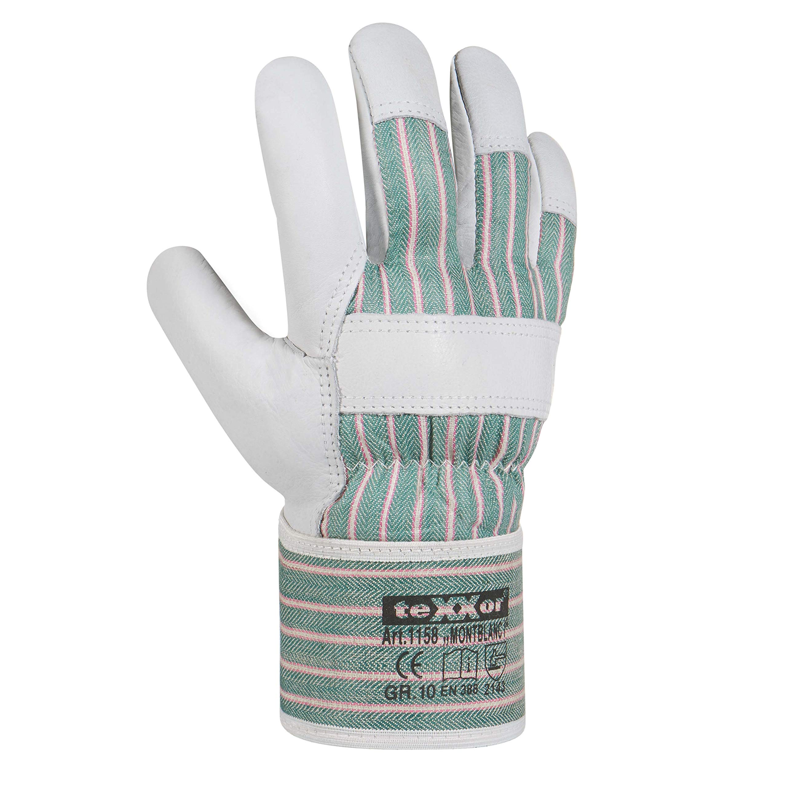 (120 Paar) teXXor Handschuhe Rindvollleder-Handschuhe MONTBLANC I 120 x Leder Natur/Drell grün-rot-gestreift 8