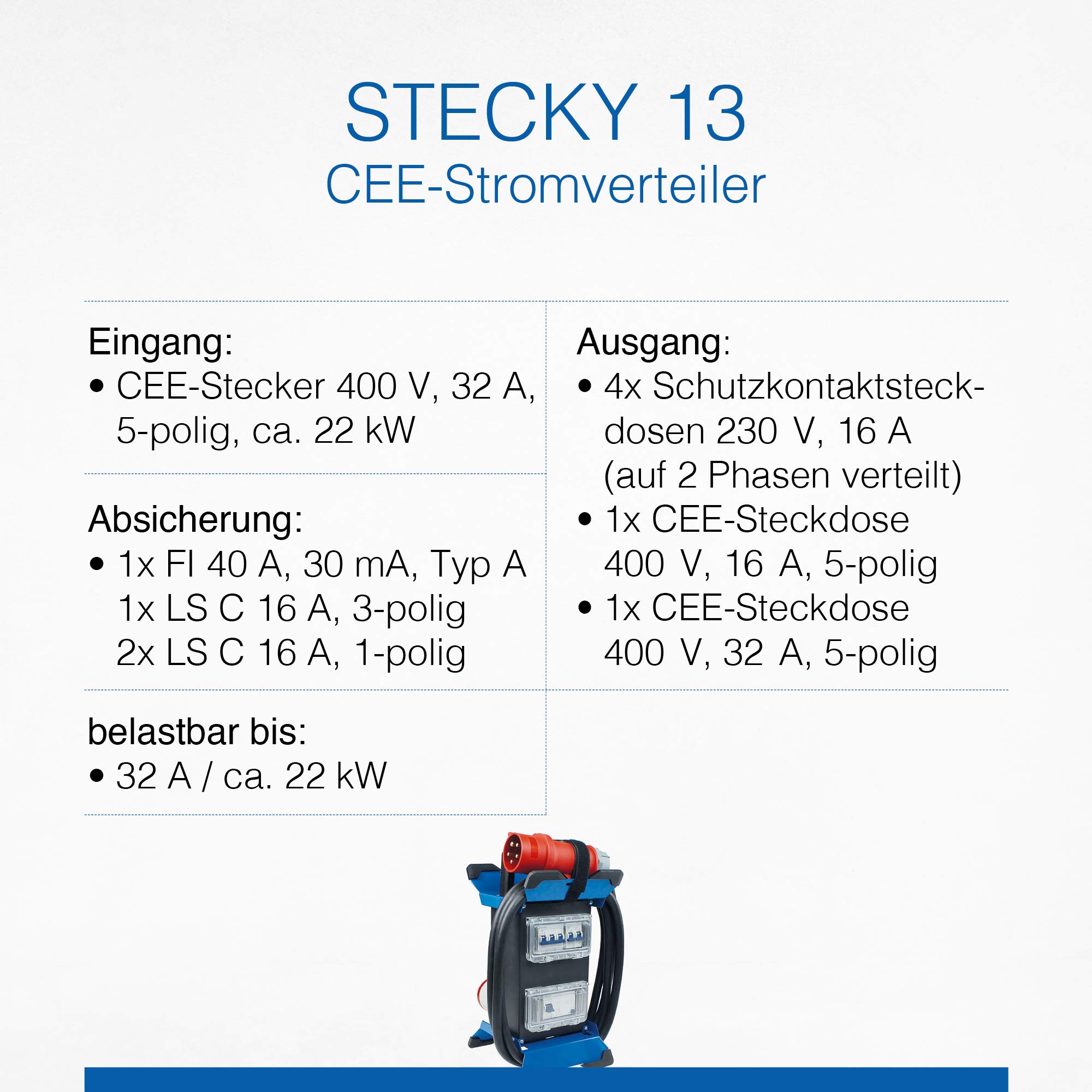 as - Schwabe 60963 - Distribuidor de corriente portátil (enchufe CEE 13 + 4 tomas schuko + 2 enchufes CEE + FI/RCD, IP44, fabricado en la UE I 60963)