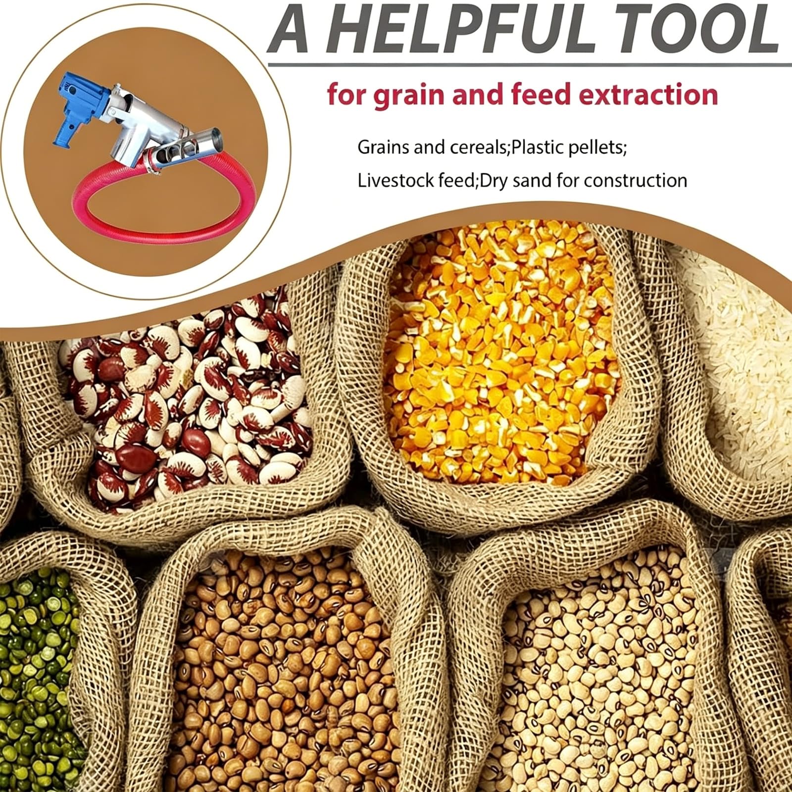 Macchina Portatile per aspirare Cereali, trasportatore a coclea con Tubo Spesso, Macchina per trasportatore a coclea elettrica da 1500 W, per la Pulizia di Cereali, Cemento,Without Stand,1.5m