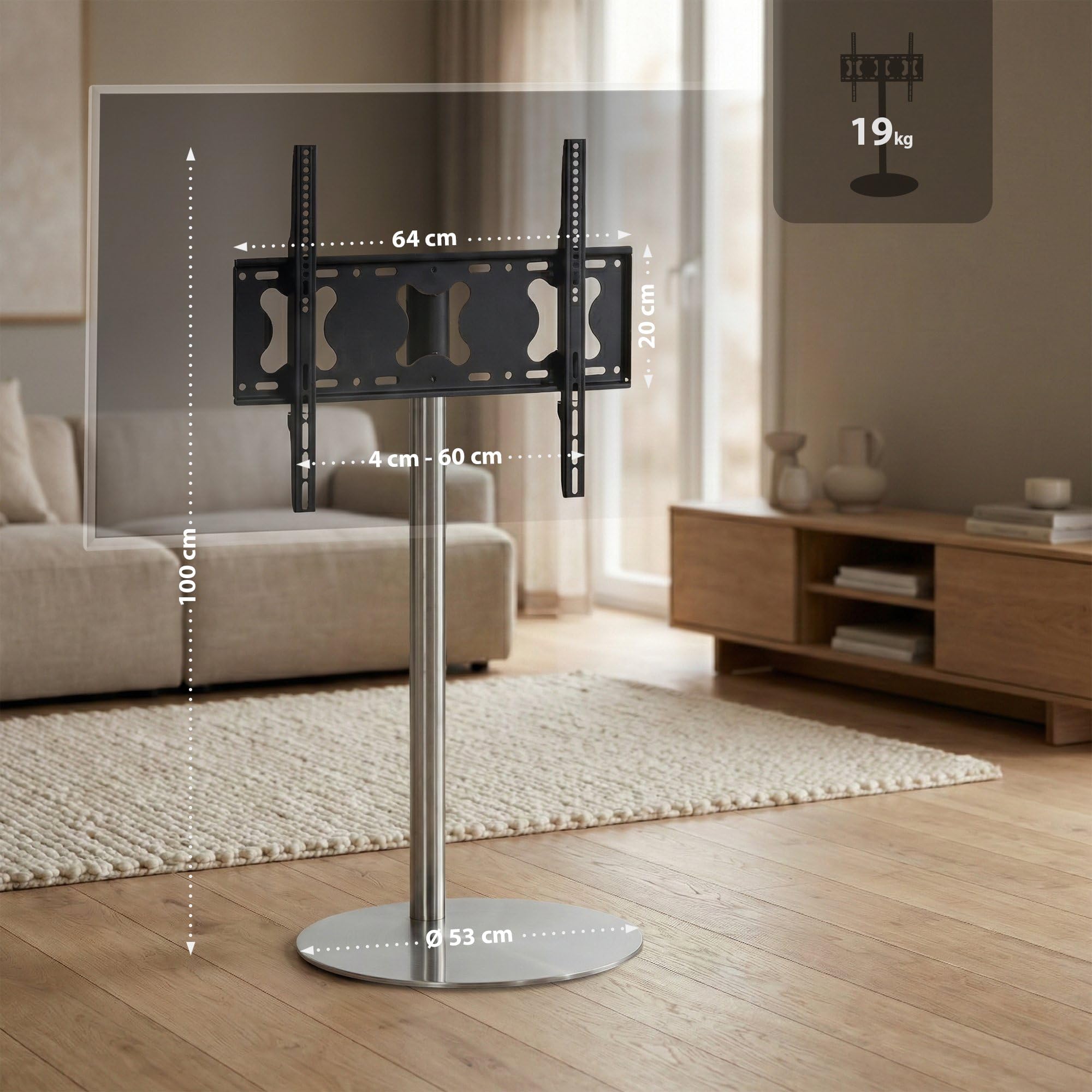 Pendice Inox CLP Universal per TV 32-65 Pollici - Dettaglio