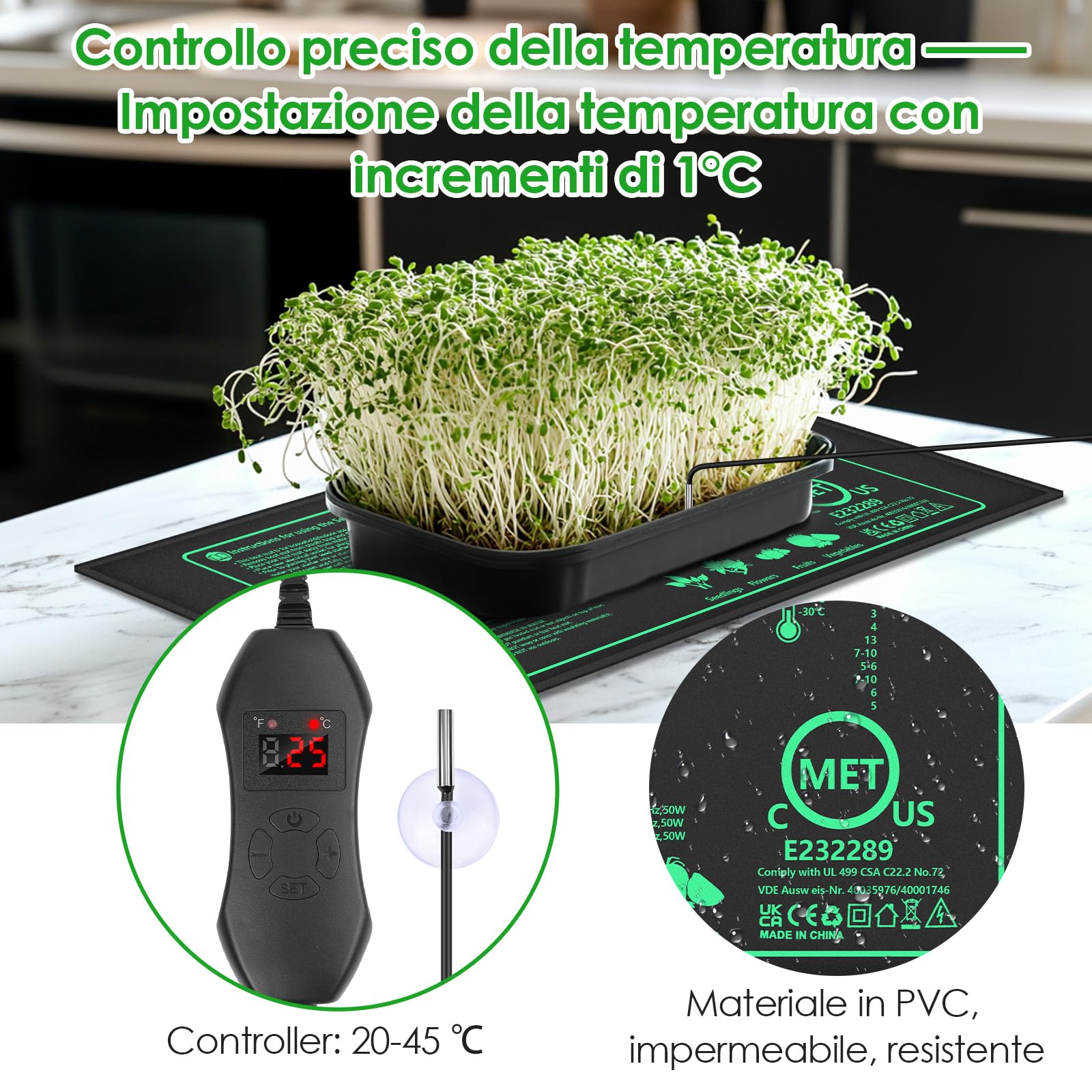 Tappeto Riscaldante, 50W Tappetino Riscaldante con Termostato, Tappeto Riscaldante Impermeabile e Durevole Temperatura Regolabile, for Germinazione del Seme Temperatura Costante del Rettile
