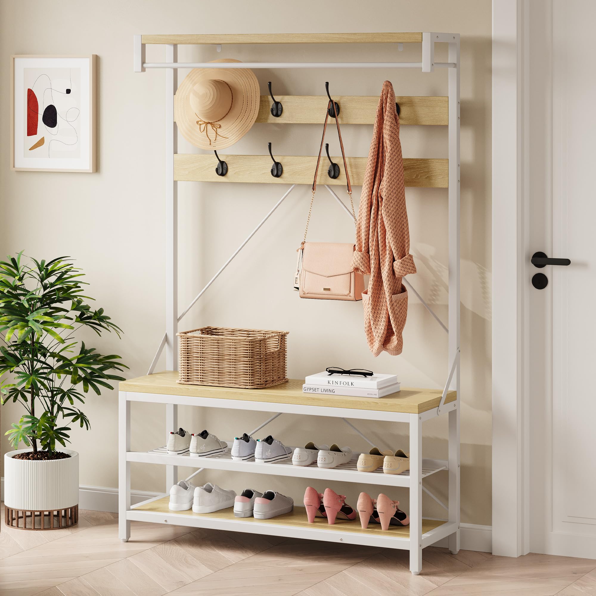 Garderobenständer 4-in-1 Mit Schuhbank, 8 Haken, 101x40x183 cm