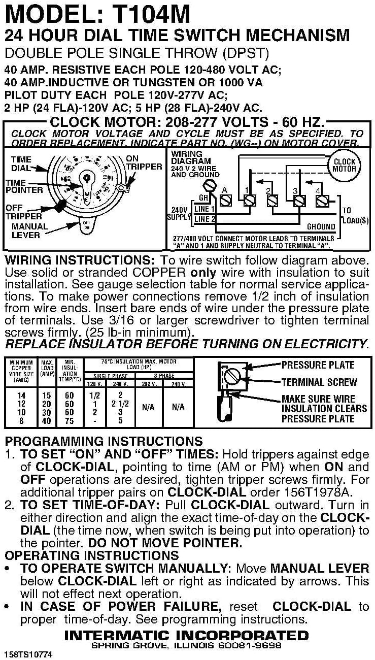 Intermatic T104M Mechanical Time Switch Mechanism Only
