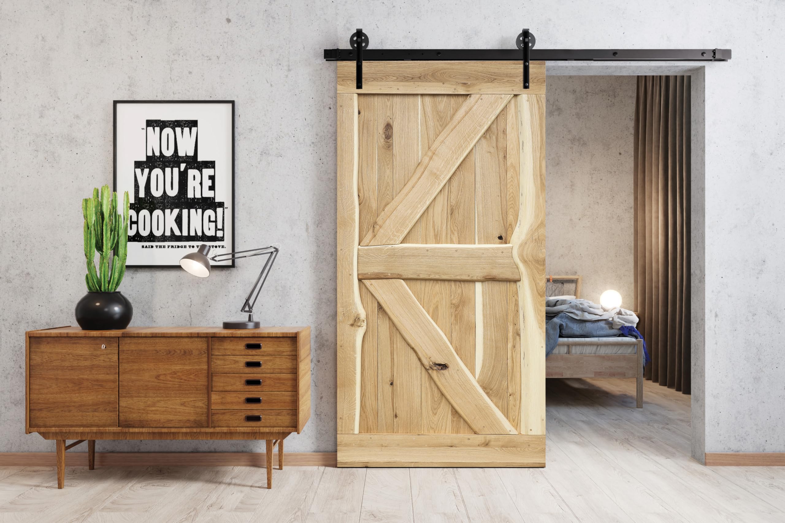 Porte coulissante Chêne massif FLINSTON (bois brut, 100x210)