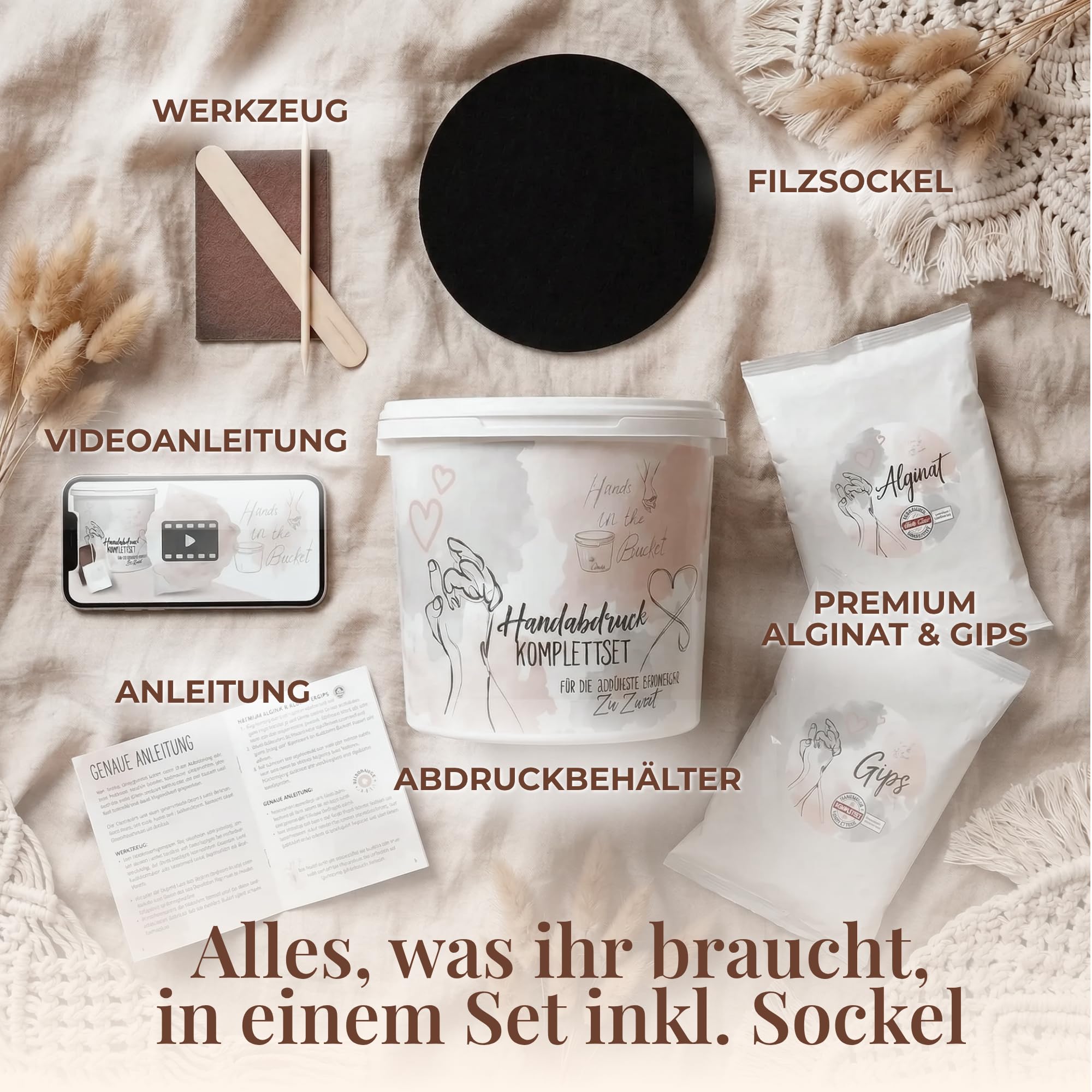 3D Handabdruck Set für Paare Made in Germany mit Sockel Gipsabdruckset Hände Jahrestag Geschenk für Ihn, Pärchen Geschenke Gips Geschenk für Sie