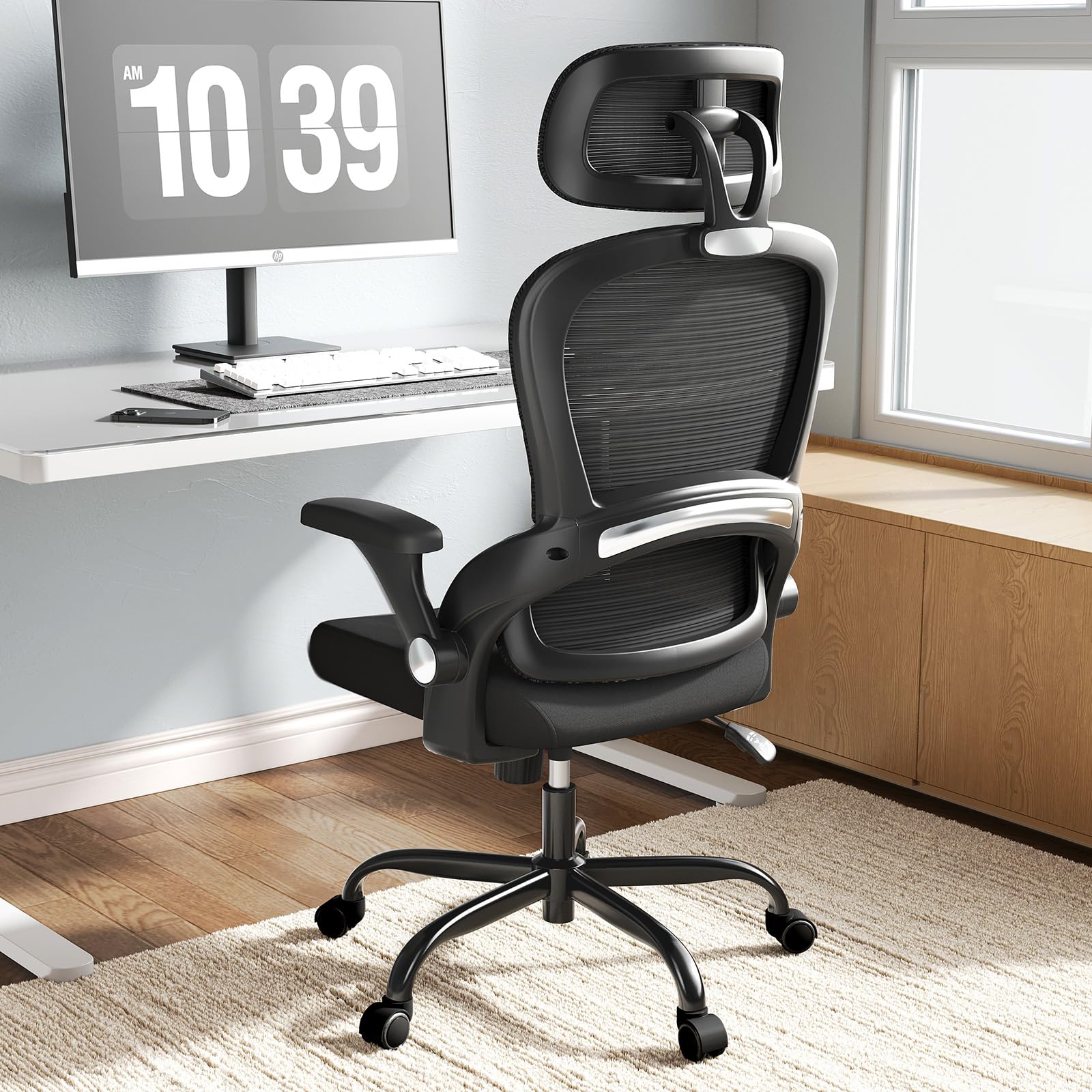 TRALT Ergonomischer Bürostuhl - Schreibtischstuhl mit Verstellbare Kopfstütze Höhenverstellbarer Bürostuhl Büro Stuhl - Office Chair Ergonomic Desk Chair - Gaming Stuhl 150kg für Lange Zeit Schwarz