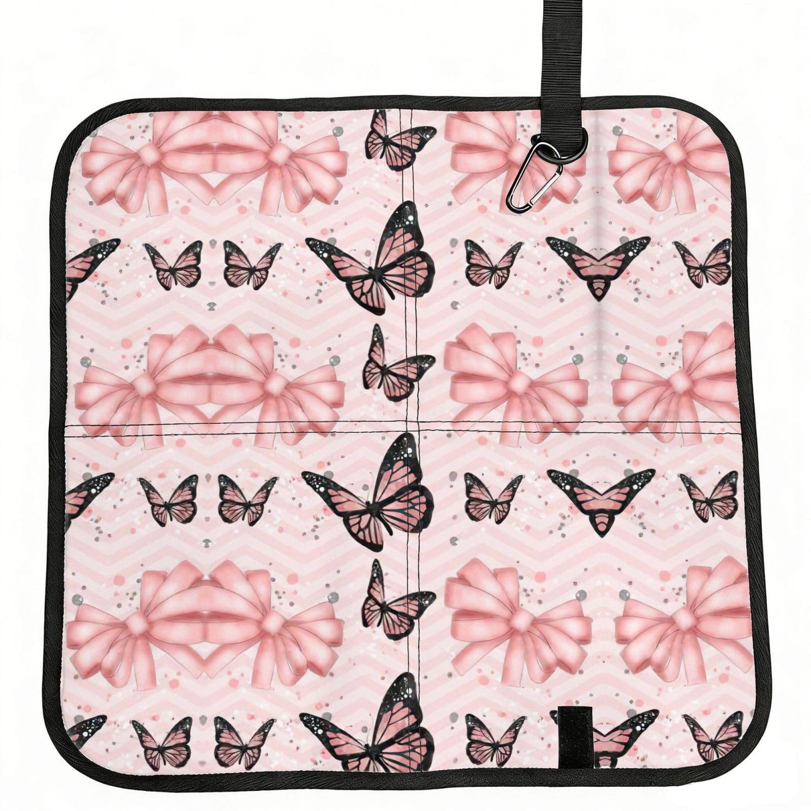 SDEGTHO Butterfly Pink Printed Foldable Seat Pad with Closure, Lightweight Cushion for Airplane Travel Camping