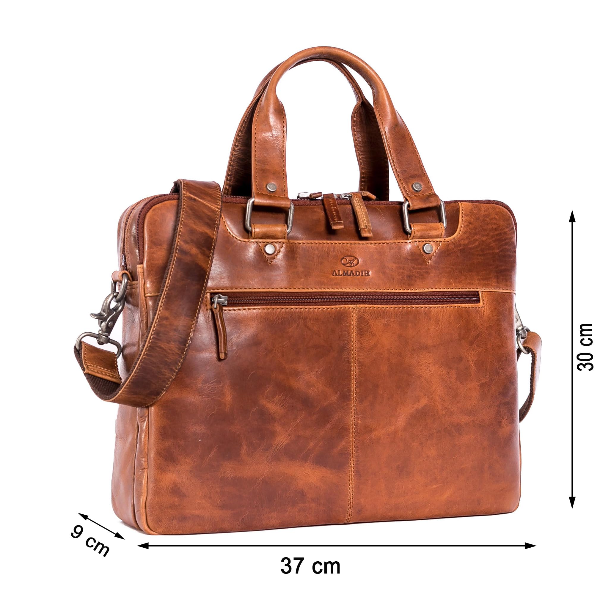 ALMADIH Luca - Maletín de piel para ordenador portátil, piel de vacuno premium, bolso de negocios, bolso de hombro, bolso de mano, bolso de mano, bolso de mano, bolso de mano