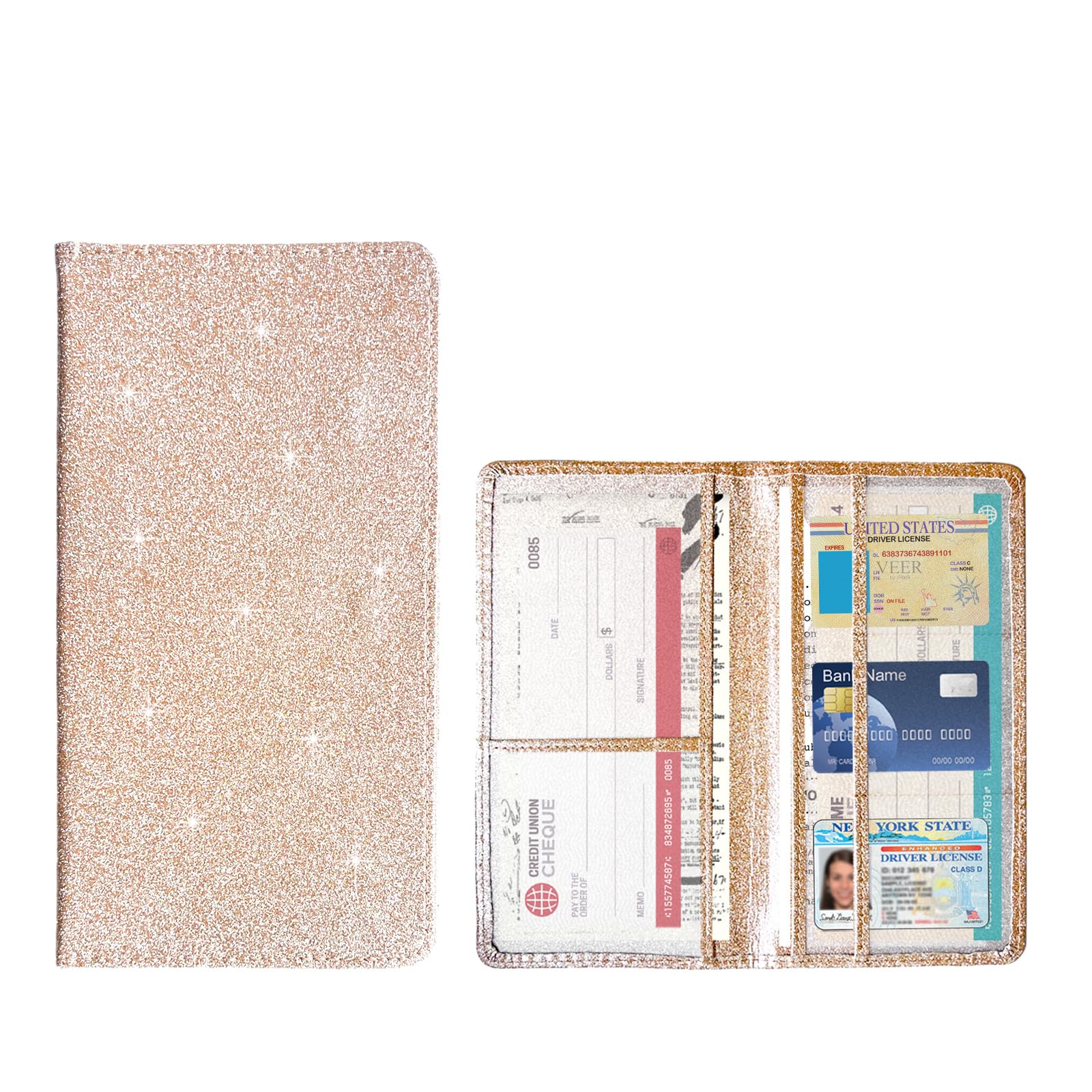 povtiiCar Registration and Insurance Holder, 9.4"×5.1" Auto Glove Box Organizer with Magnetic Closure for Document Card License, Universal Interior Car Accessories for SUVs Trucks (Champagne)