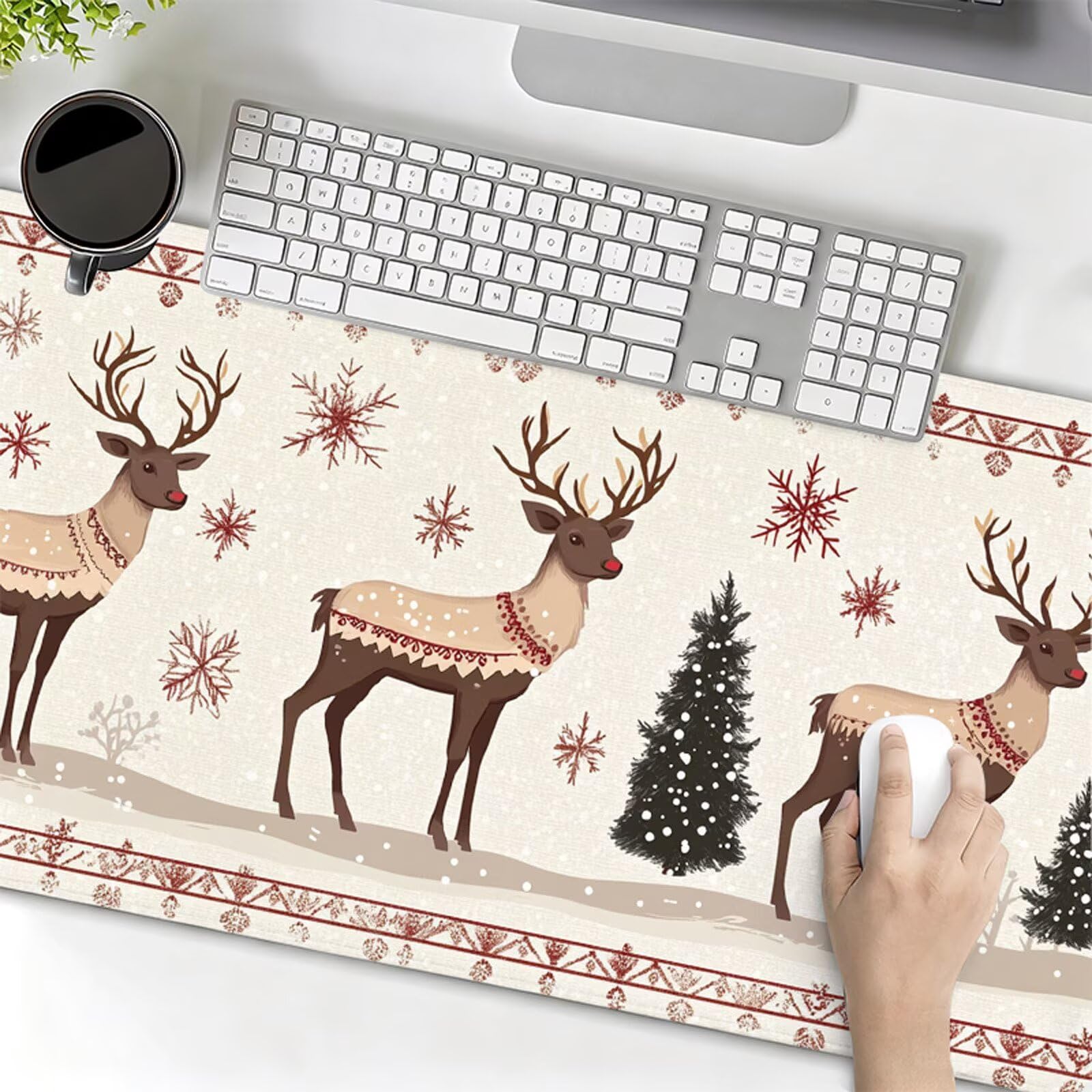 Podkładka pod mysz XXL 1200x600x3mm Podkładka pod mysz z jeleniem Zima poprawia precyzję i szybkość, wodoodporne antypoślizgowe, szyte krawędzie, akcesoria do gier, komputer, prezent dla mężczyzn Y7