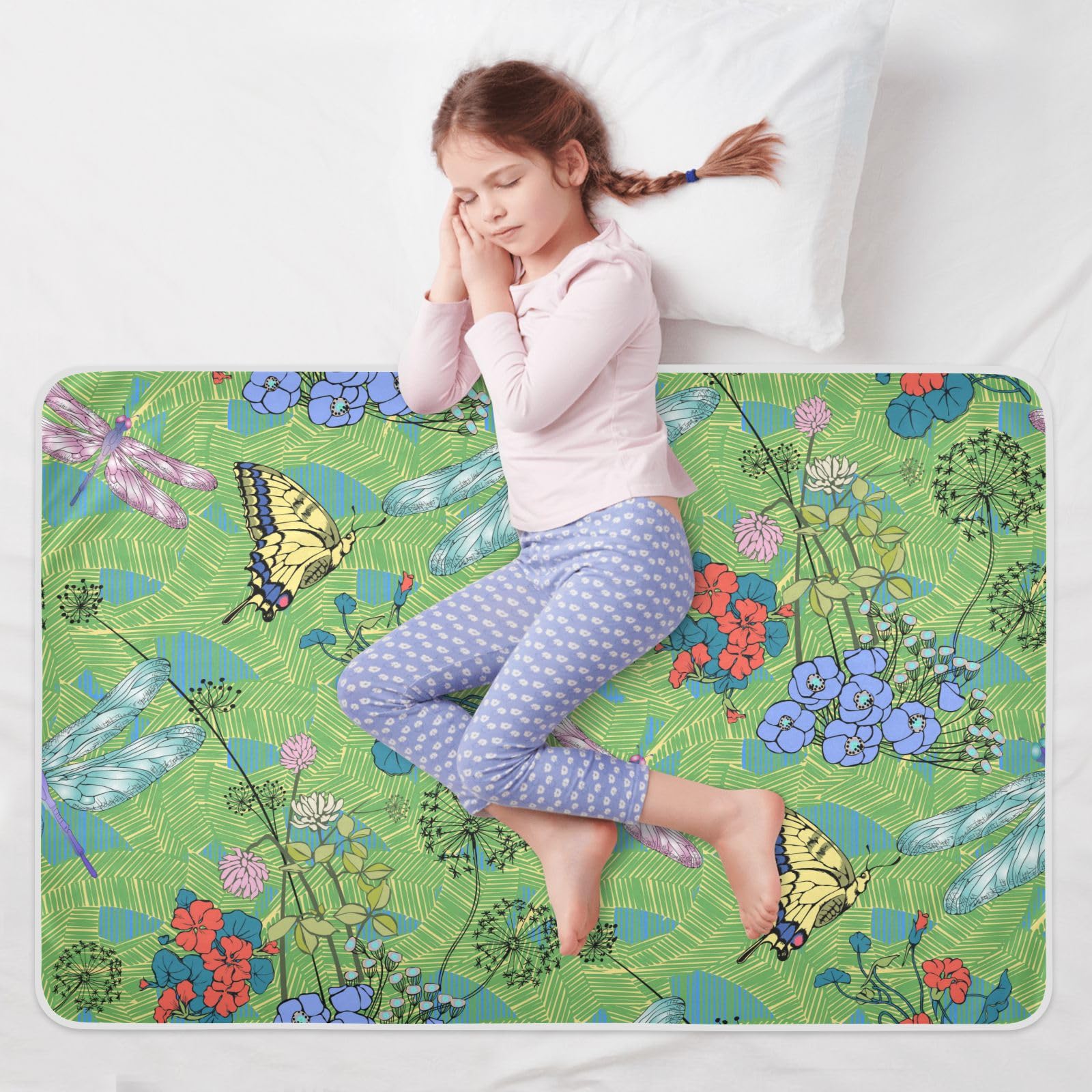 susiyo Spring Green Dragonfly Bed Pads for Incontinence Mattress Protector Anti-Slip Waterproof Pads (56