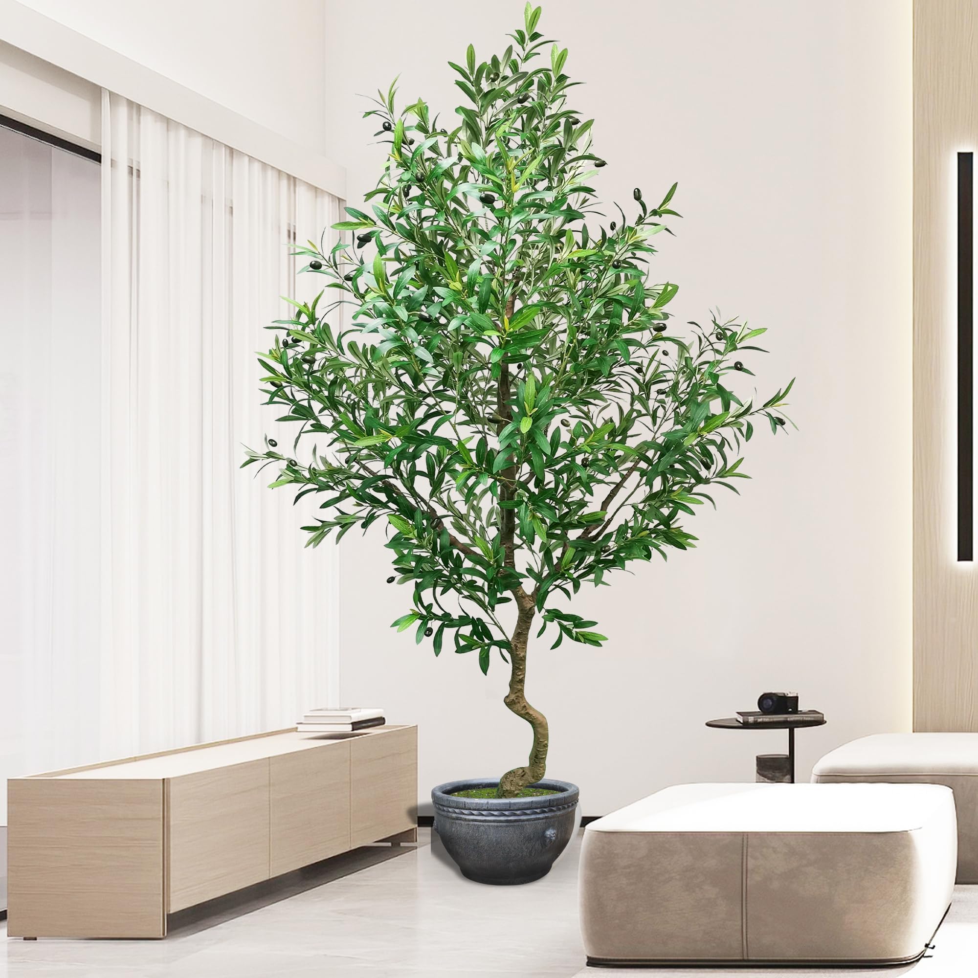 Borojinmed Artificial Olive Tree 7 Feet, Fake Olive Trees Artificial Indoor, Faux Large Tall Realistic Indoor Silk Tree with Pot -Perfect for Home, Office, Living Room, Staircase, and Store Decor.