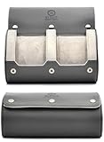 2 Watch Roll Travel Case for Men - Double Watch Case - Slate Grey&sol;Ivory White Vegan Leather
