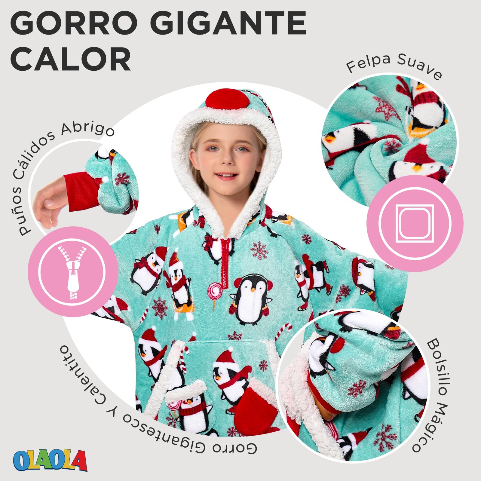 OLAOLA Sudadera con Capucha Extragrande para Niño, Manta de Forro Polar Sherpa con Mangas y Bolsillos, Suave Cálida y Acogedora Sudadera Manta para Niños Niñas
