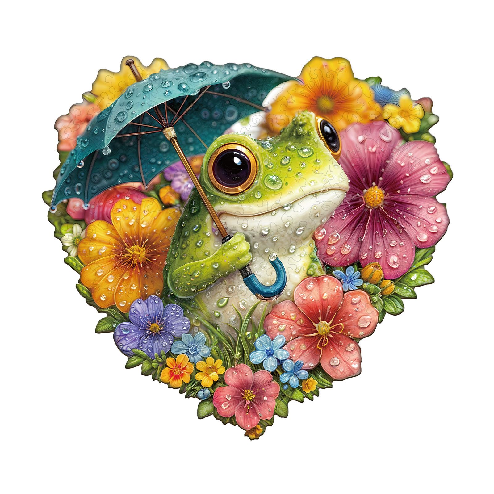 Jigfoxy Frog Holding an Umbrella Wooden Jigsaw Puzzles for Adults,230pcs Unique Animal Shape Wood Puzzles, Birthday Gifts for Family Friend with wooden box(13.4 * 12.5in)