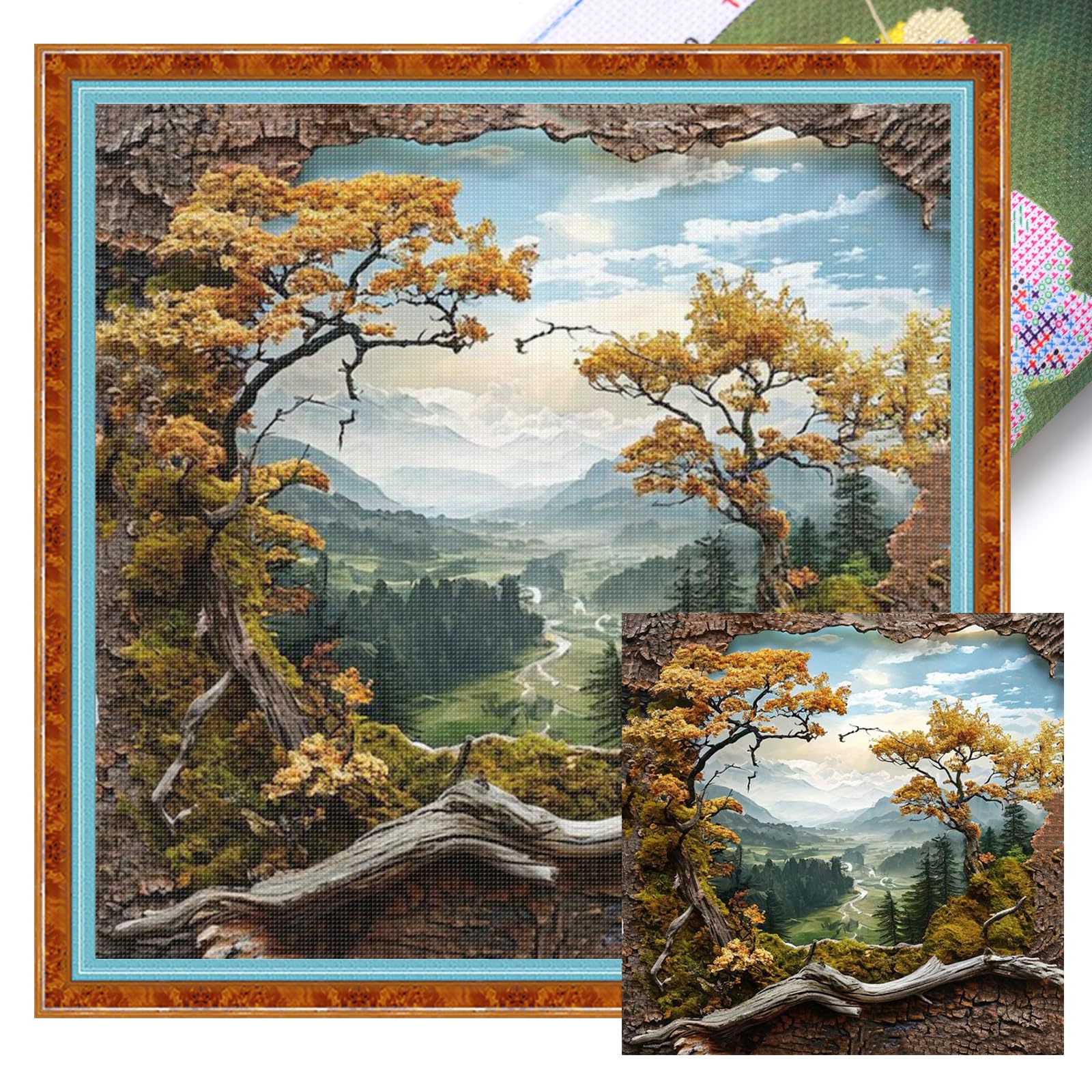 Forest Scenery Full 14CT DIY Stamped Cross Stitch Kits 40x40cm for Home Decor