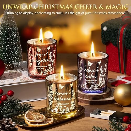 Miniatura 4 de Velas perfumadas para mujer, juego de 3 velas de soja para el hogar, juego de velas votivas perfumadas para vacaciones, regalos de cumpleaños para