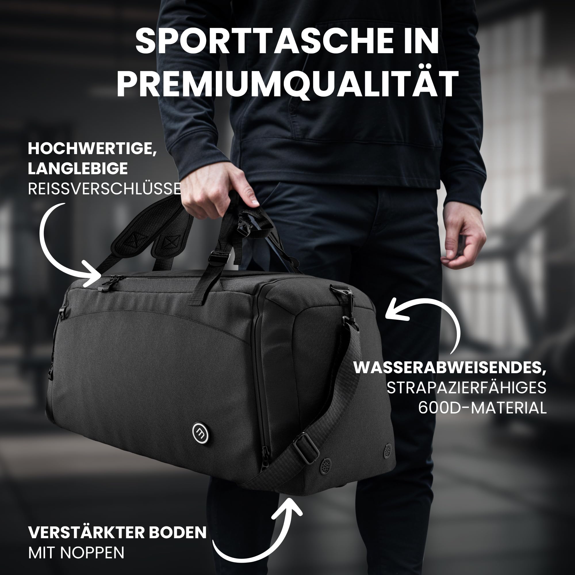 Sporttasche Herren Damen mit Schuhfach Nassfach 40/60L Rucksack-Funktion Reisetasche Fitness Gym
