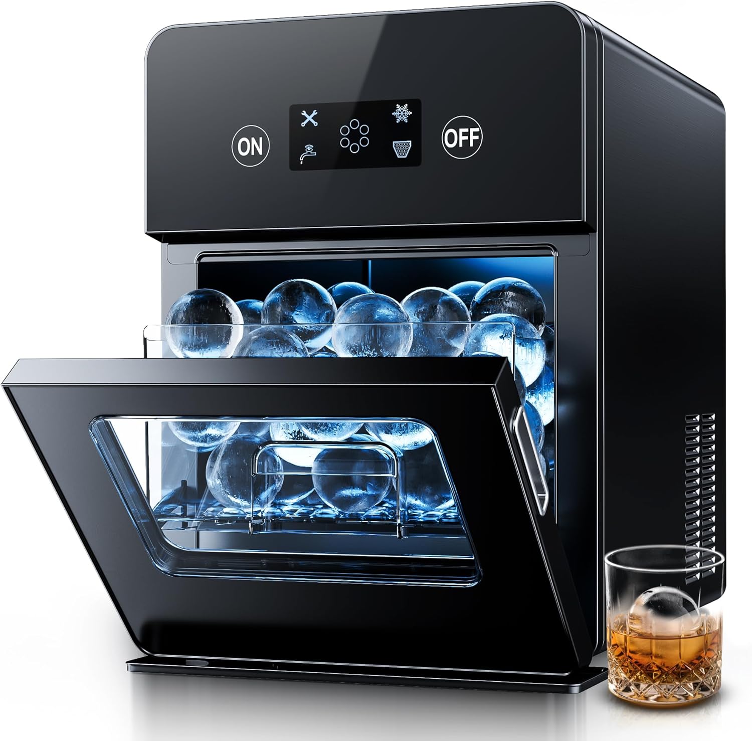 EUHOMY Ice Ball Maker Countertop, 144Pcs/day, 4Pcs Ready in 40Mins, Self-Cleaning, Sphere Ice Maker Machine with Crystal Clear Ice for Whiskey/Brandy/Rum Black 26Lbs/Day