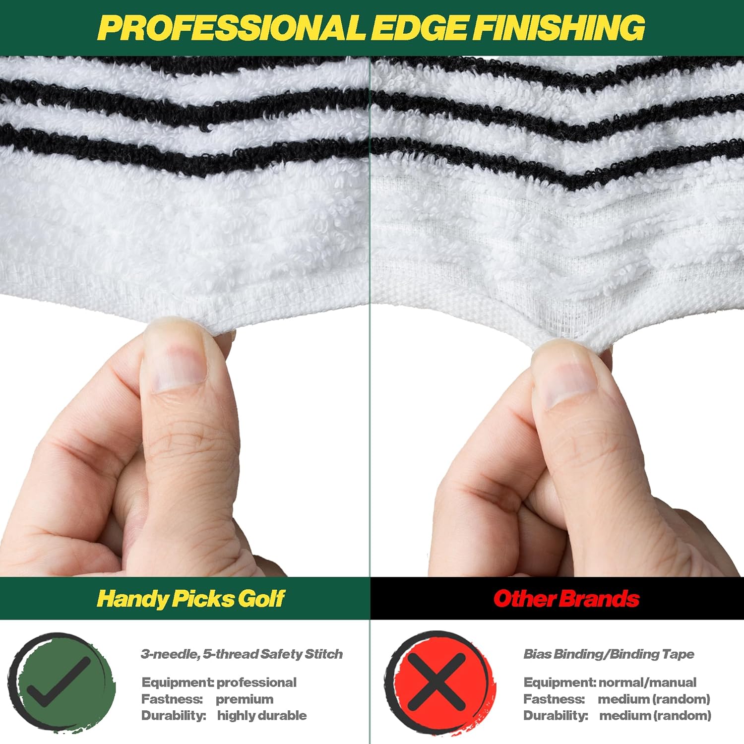 Handy Picks Caddie Golf Towel, Extra Large 44” x 22” Caddy Towel for Tour Professionals, Selected Soft Cotton, Absorbent with Professional Edge Finishing (Green, Pack of 1) - Image 3