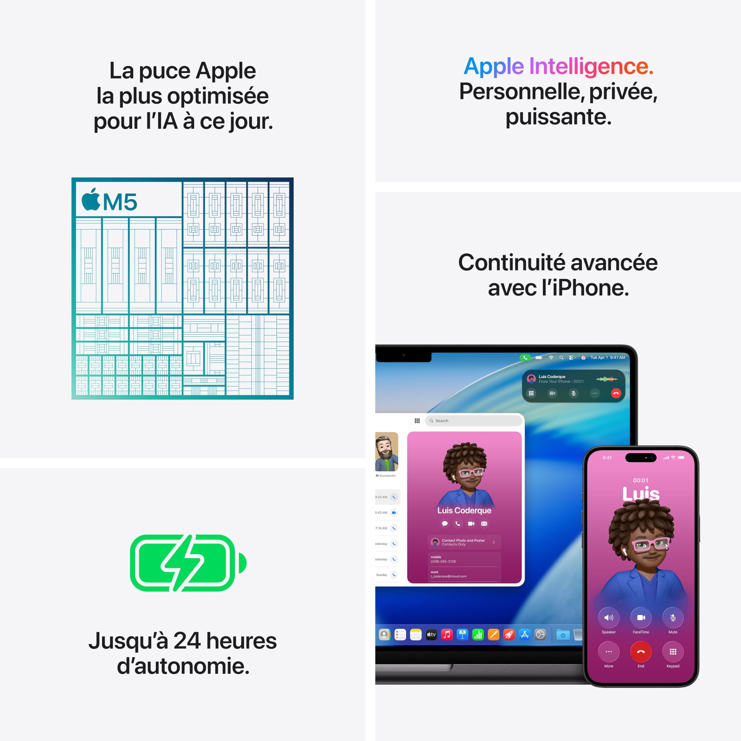Apple MacBook Pro Portable avec M5, CPU 10 cœurs et GPU 10 cœurs : Conçu pour l’IA, Écran Liquid Retina XDR 14,2 Pouces, Mémoire unifiée 32 Go, SSD 1 to, Wi-FI 7 ; Noir sidéral