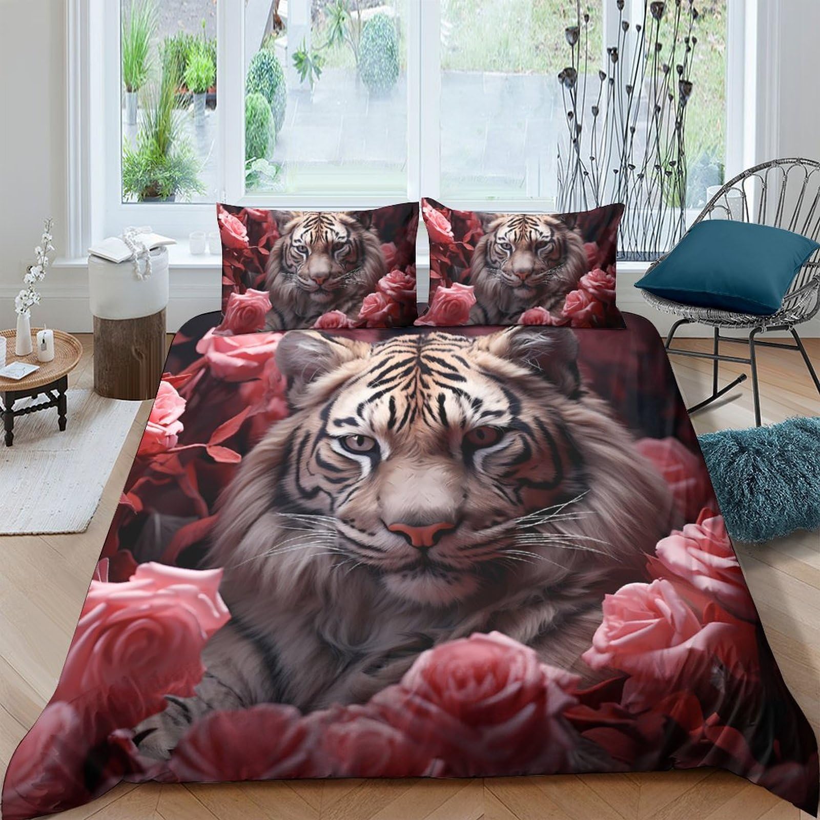 Ctjqhvkz Style-8 3D Printed Tiger Rose Fitted Sheet Microfiber Soft Decorative Bed Cover For Bedroom Guest Room Easy Care Single（135X200cm）