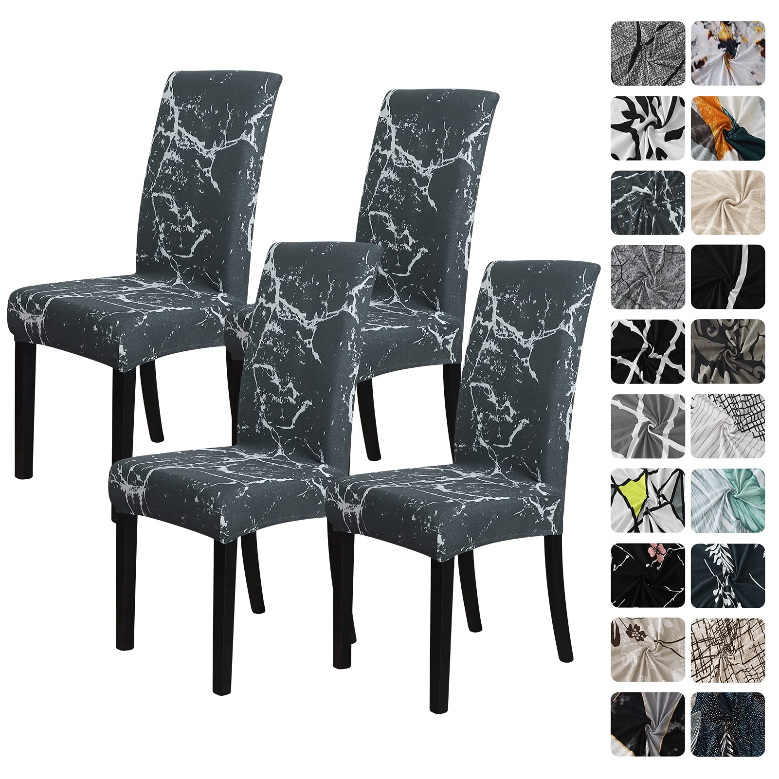 FORCHEER Pattern Stretch Chair Covers for Dining Room Set of 4,Printed Stretchable Dining Chair Slipcover Washable Removable for Kitchen,Hotel,Restaurant,Ceremony Universal Size(4PCS, Marble)